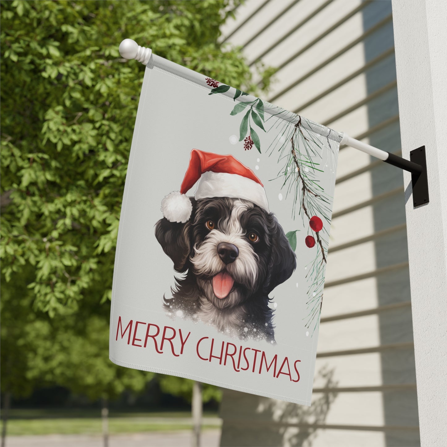 Portuguese Water Dog Merry Christmas 2-Sided Garden & House Flag/Banner