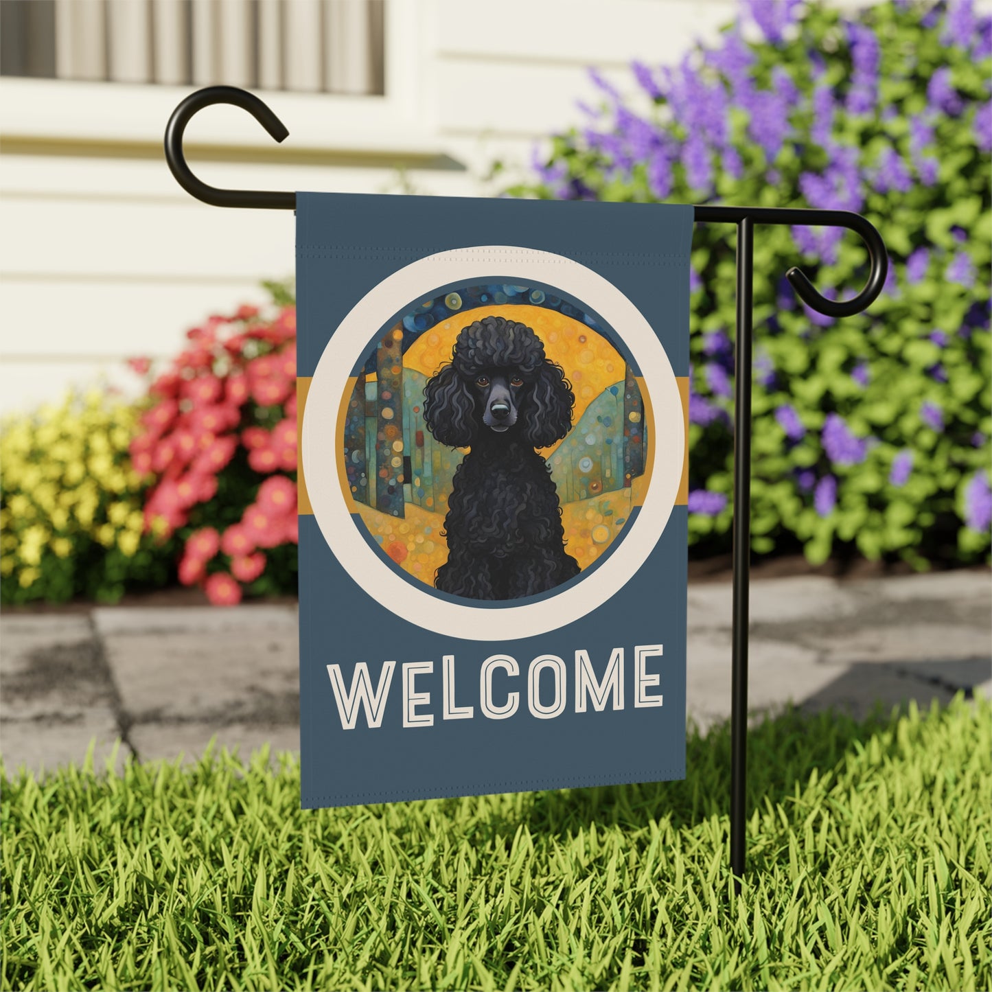 Black Poodle Welcome 2-Sided Garden & House Flag/Banner