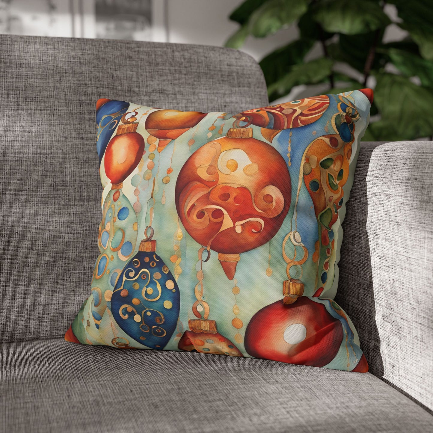 Watercolor Ornaments Square Poly Canvas Pillowcase