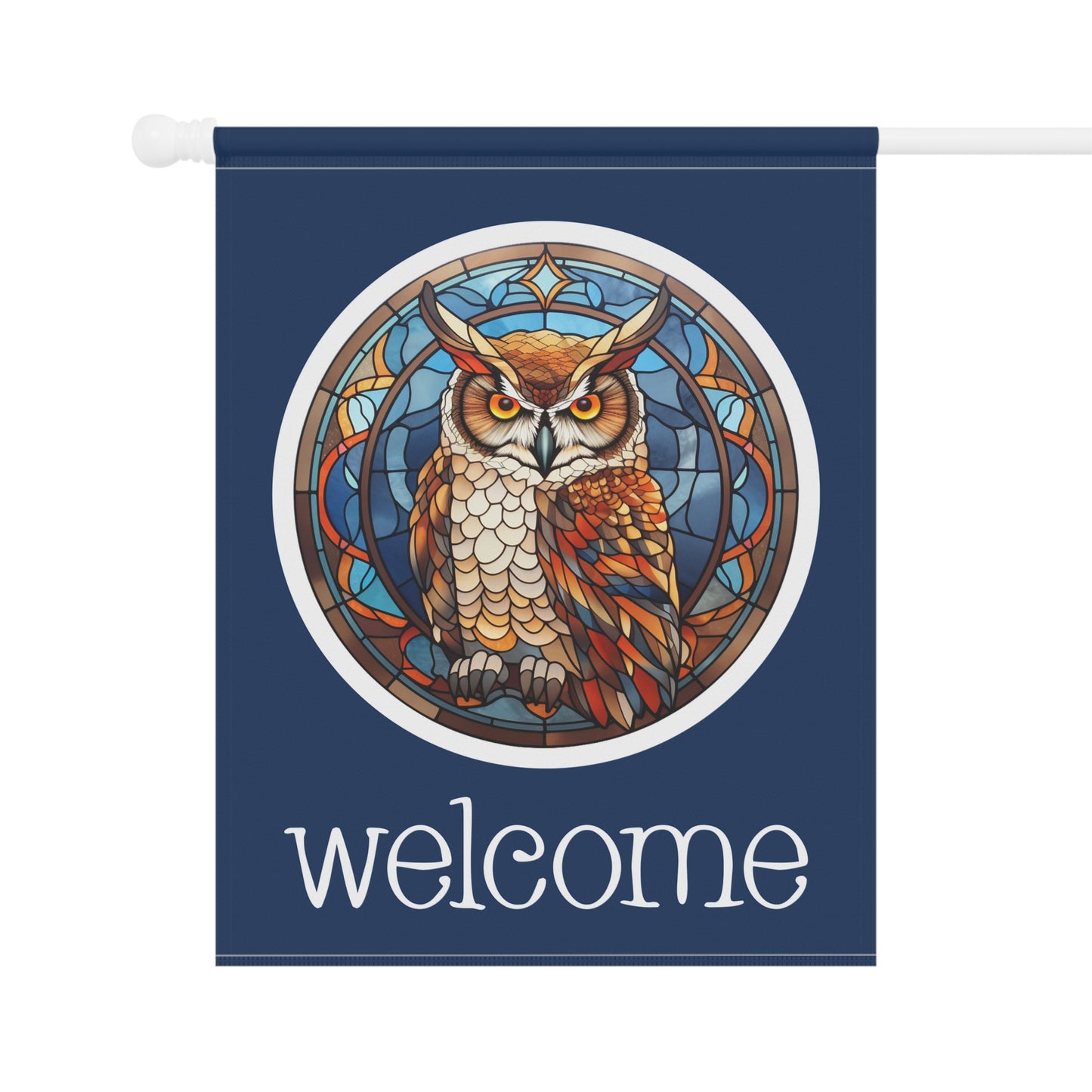 Great Horned Owl Welcome 2-Sided Garden & House Flag/Banner