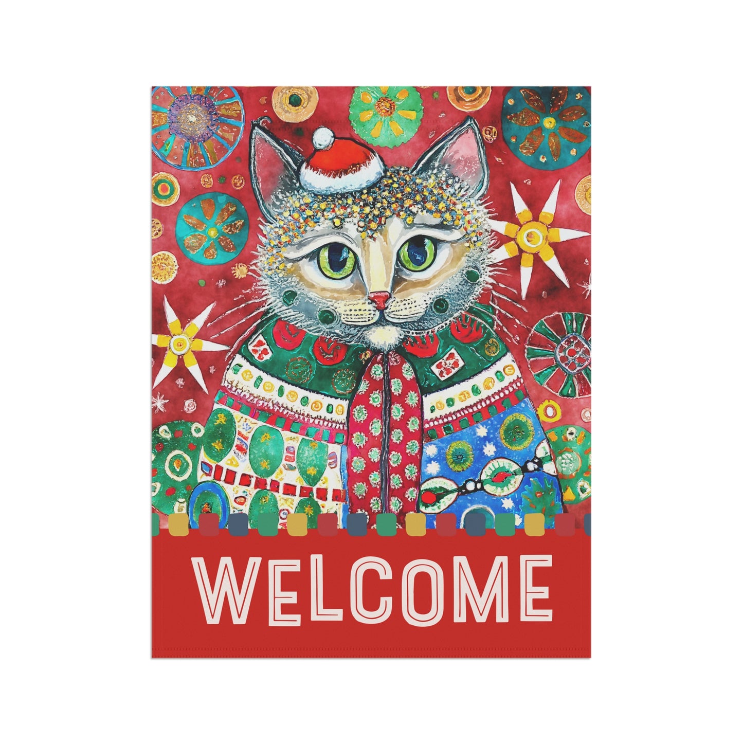 Festive Kitty Holiday Welcome 2-Sided Garden & House Flag/Banner