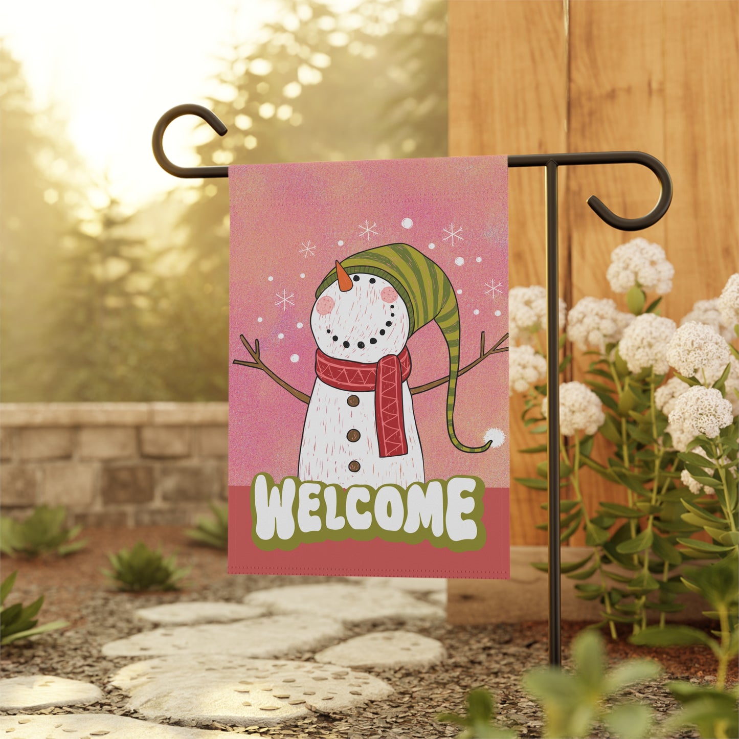 Watercolor Snowman Welcome 2-Sided Garden & House Flag/Banner