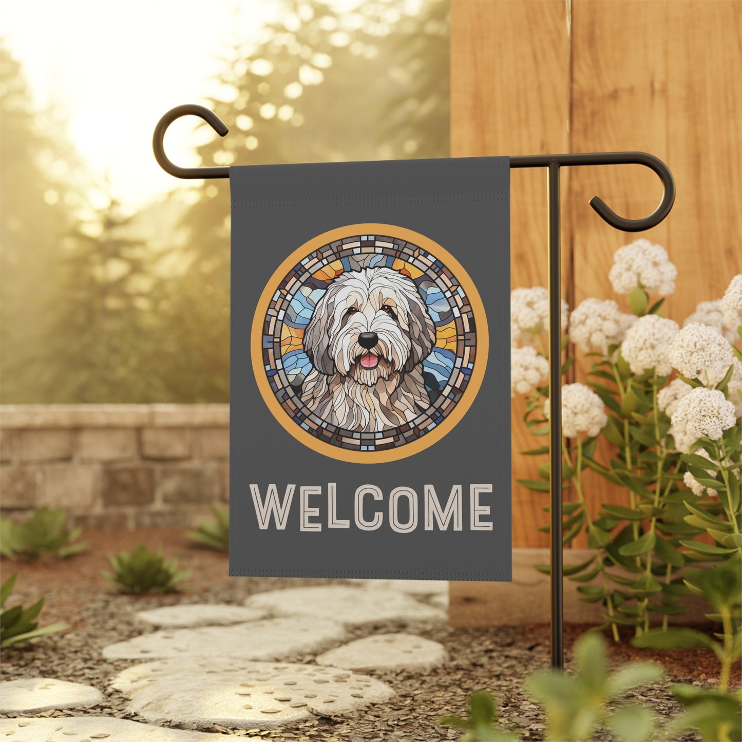 Old English Sheepdog Welcome 2-Sided Garden & House Flag/Banner