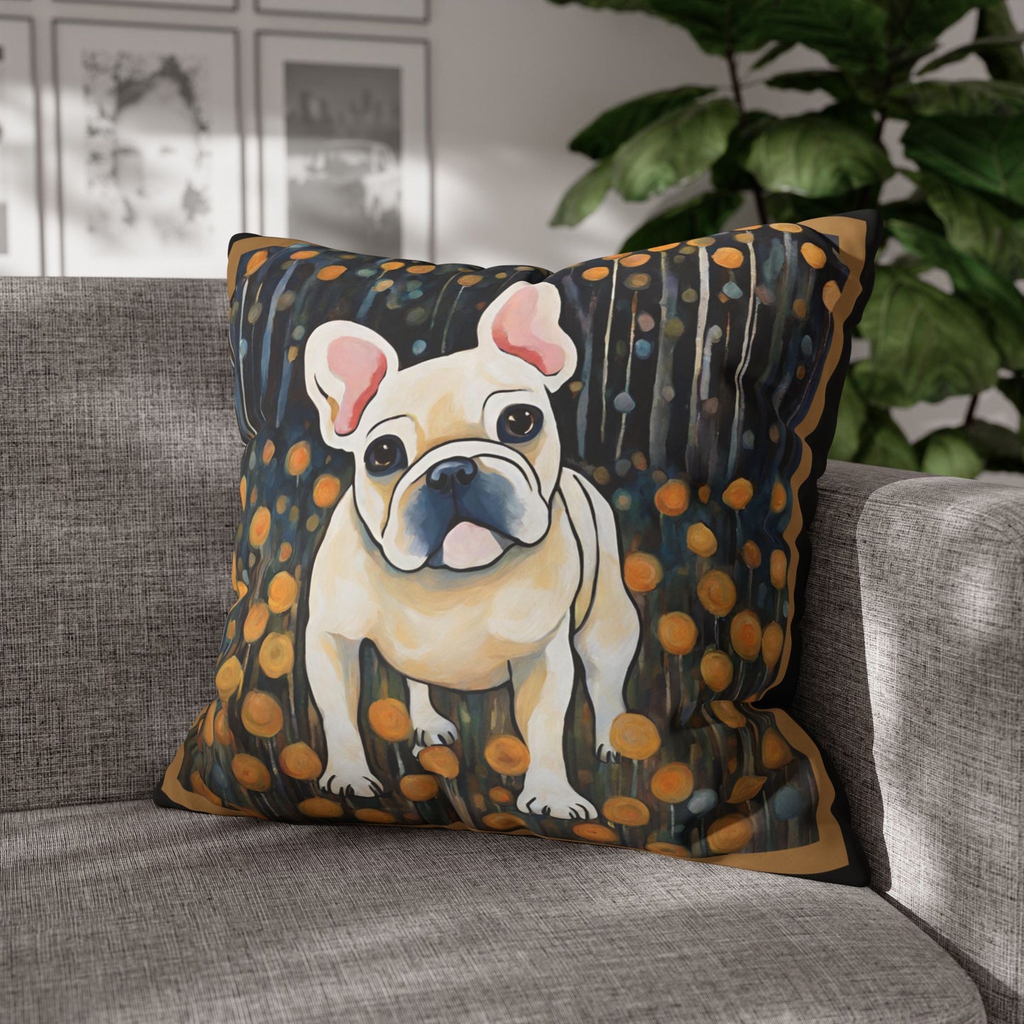 Have a Seat Frenchie Square Poly Canvas Pillowcase