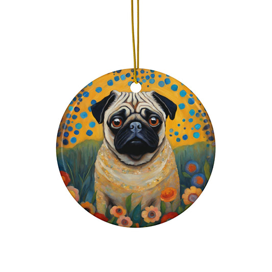 Pug 3" Ceramic Ornaments, 2-Side Print, (1pc, 10pcs)