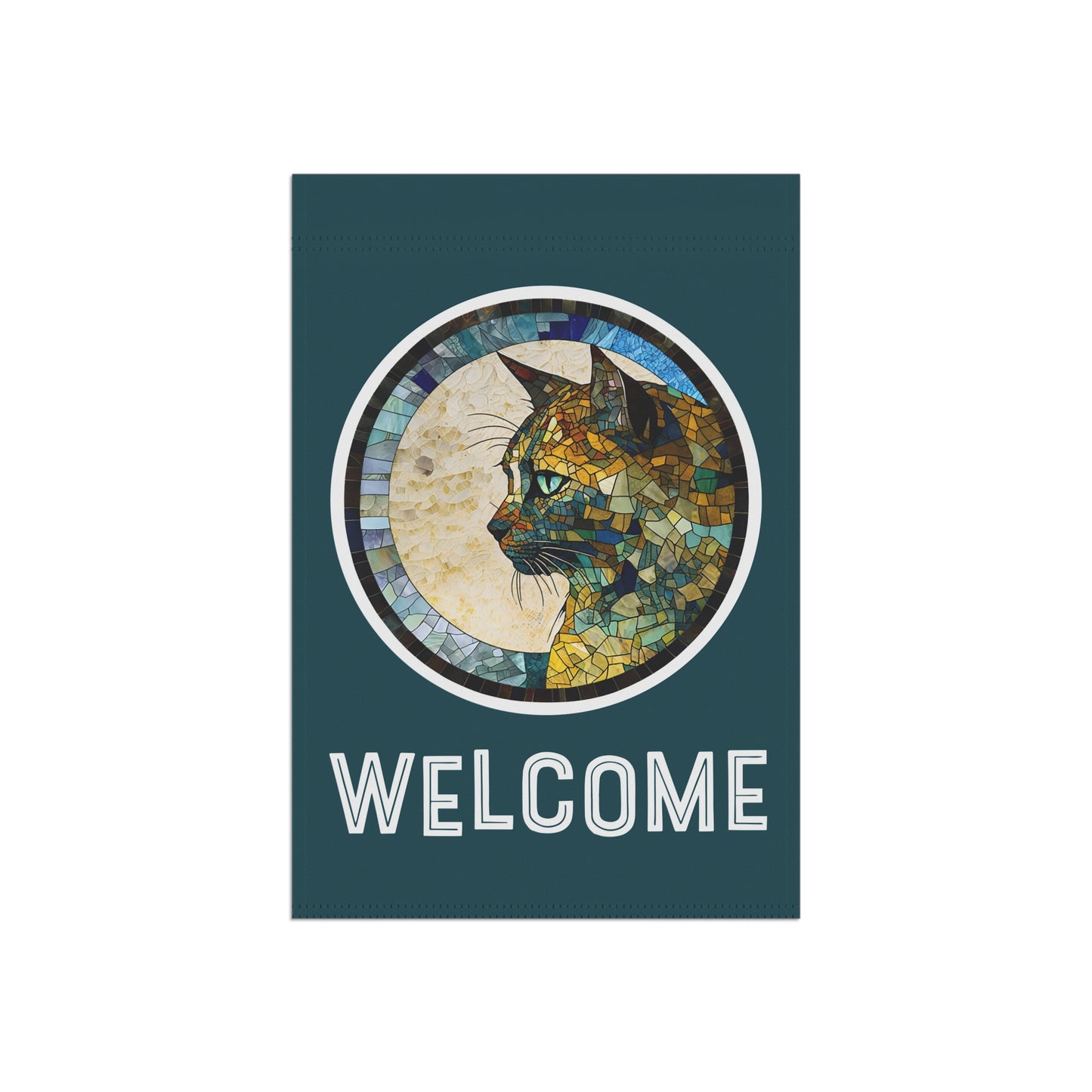 Mosaic Cat Welcome 2-Sided Garden & House Flag/Banner