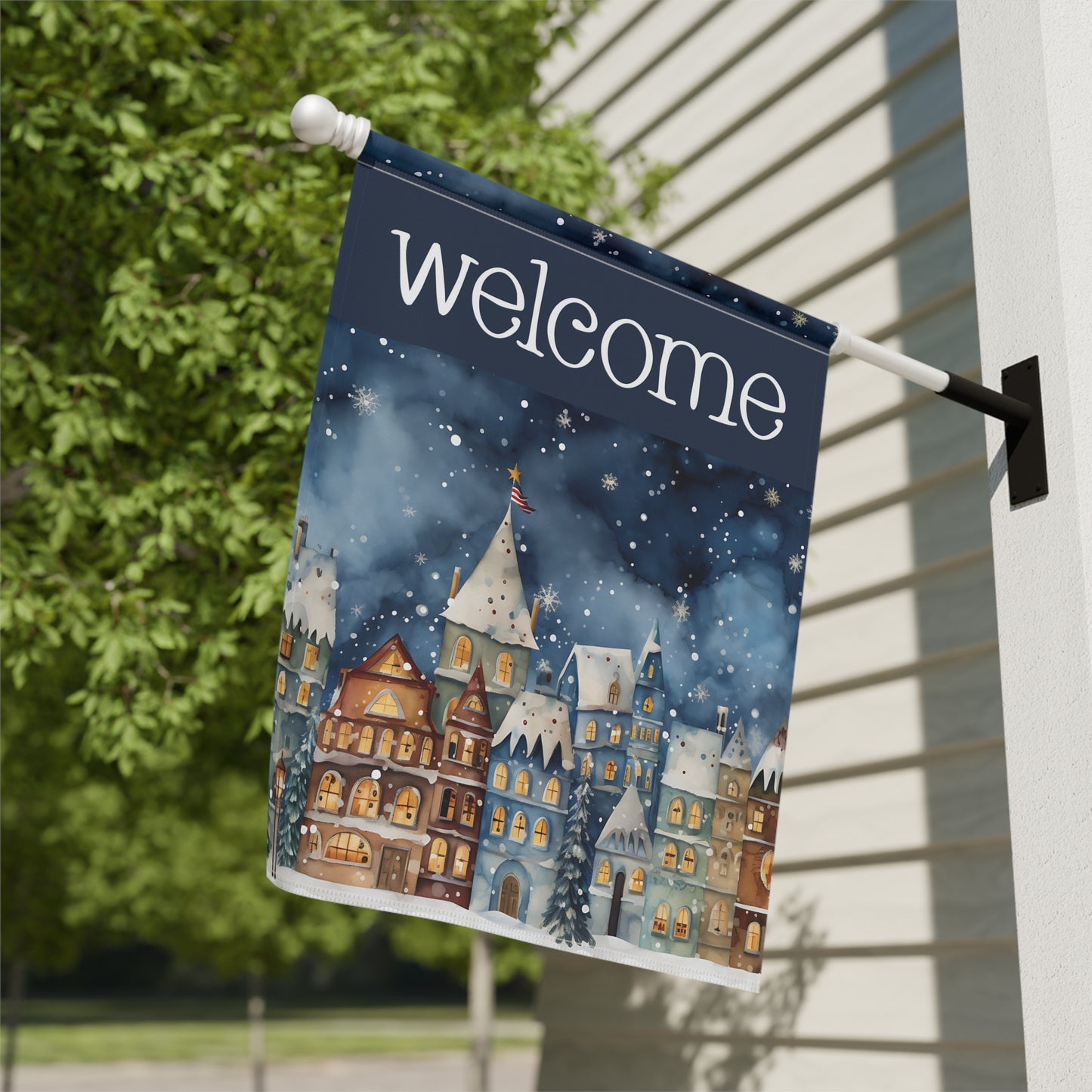 Winter Town Welcome 2-Sided Garden & House Flag/Banner