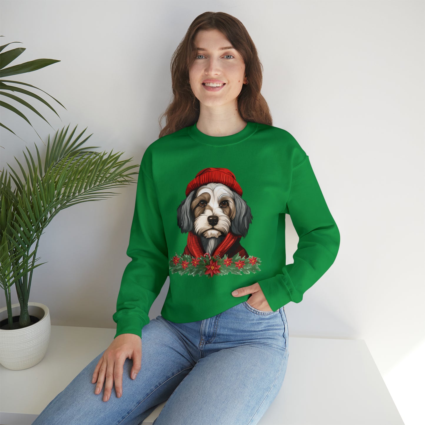 Havanese in Hat & Scarf Christmas Unisex Heavy Blend™ Crewneck Sweatshirt