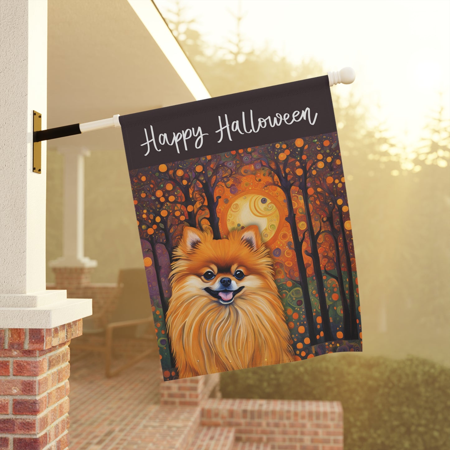 Pomeranian Happy Halloween 2-Sided Garden & House Flag/Banner