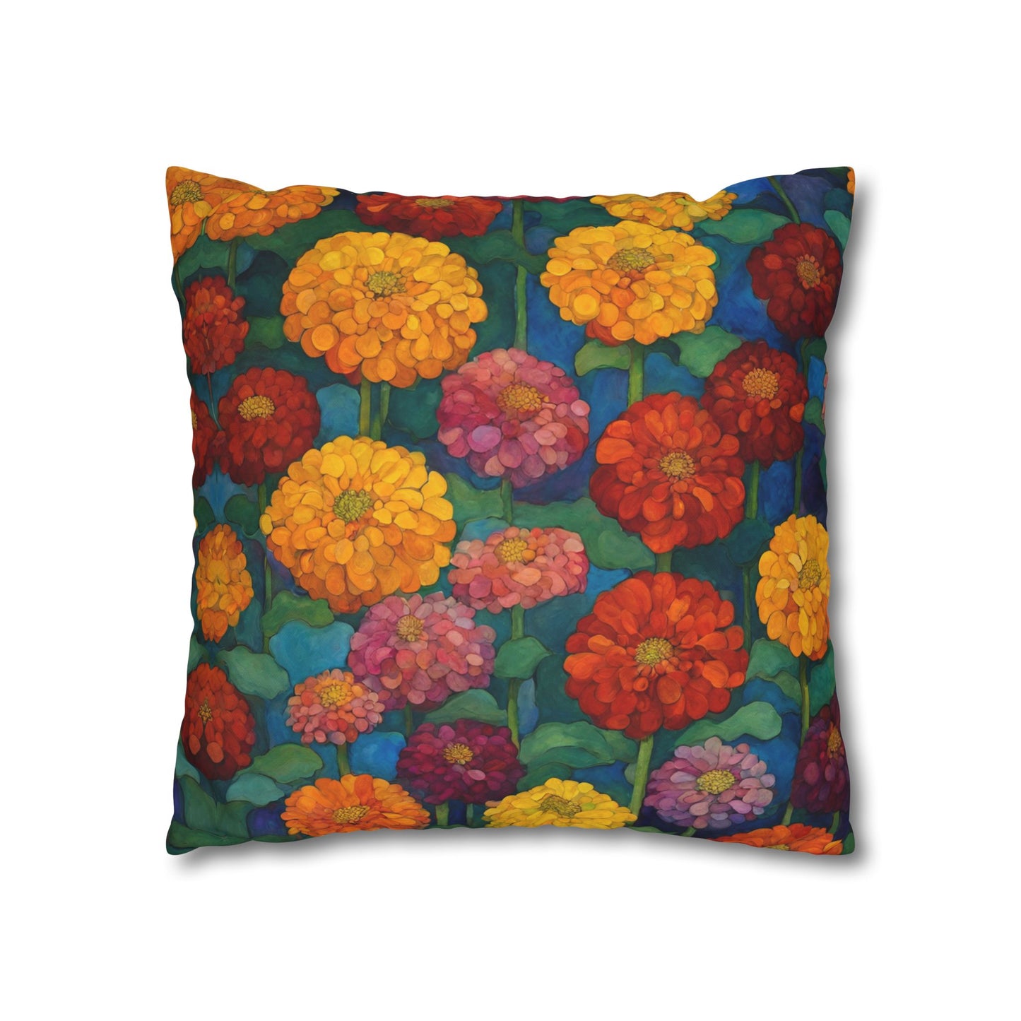 Happy Zinnias Square Poly Canvas Pillowcase