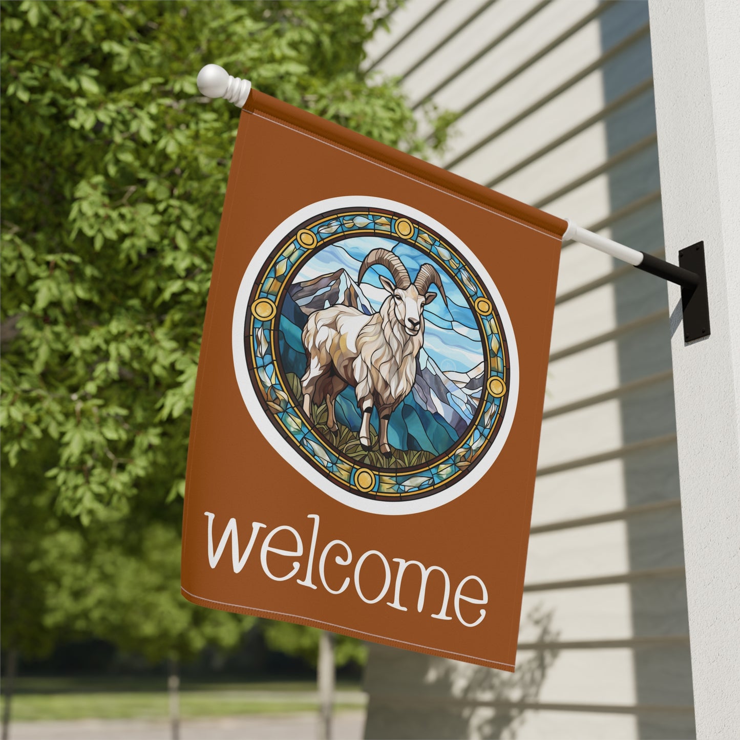 Mountain Goat Welcome 2-Sided Garden & House Flag/Banner