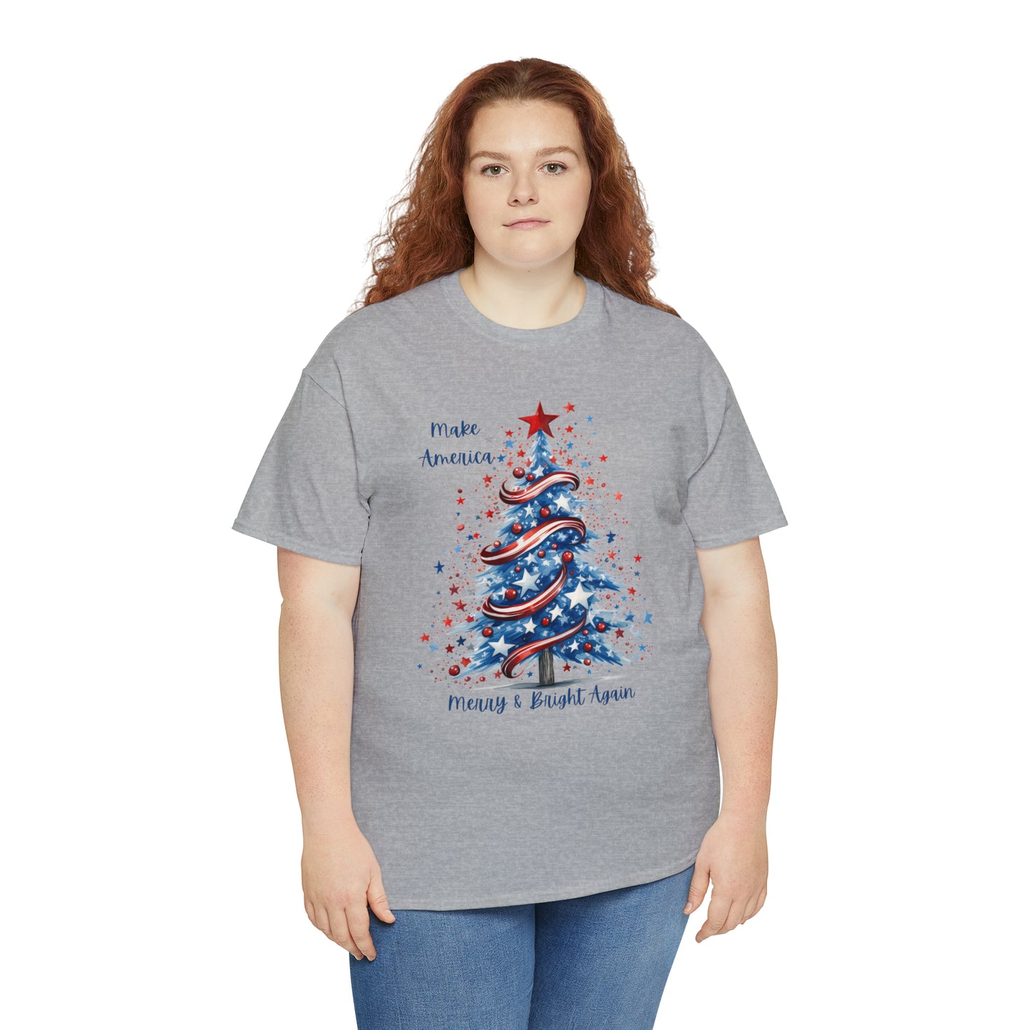 Patriotic Tree Make America Merry & Bright Again Unisex Heavy Cotton Tee