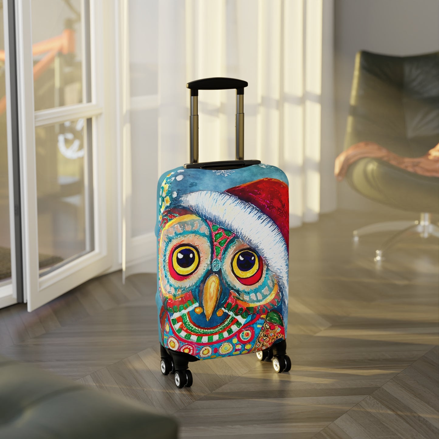 Owl in Santa Hat Christmas Art Luggage Cover