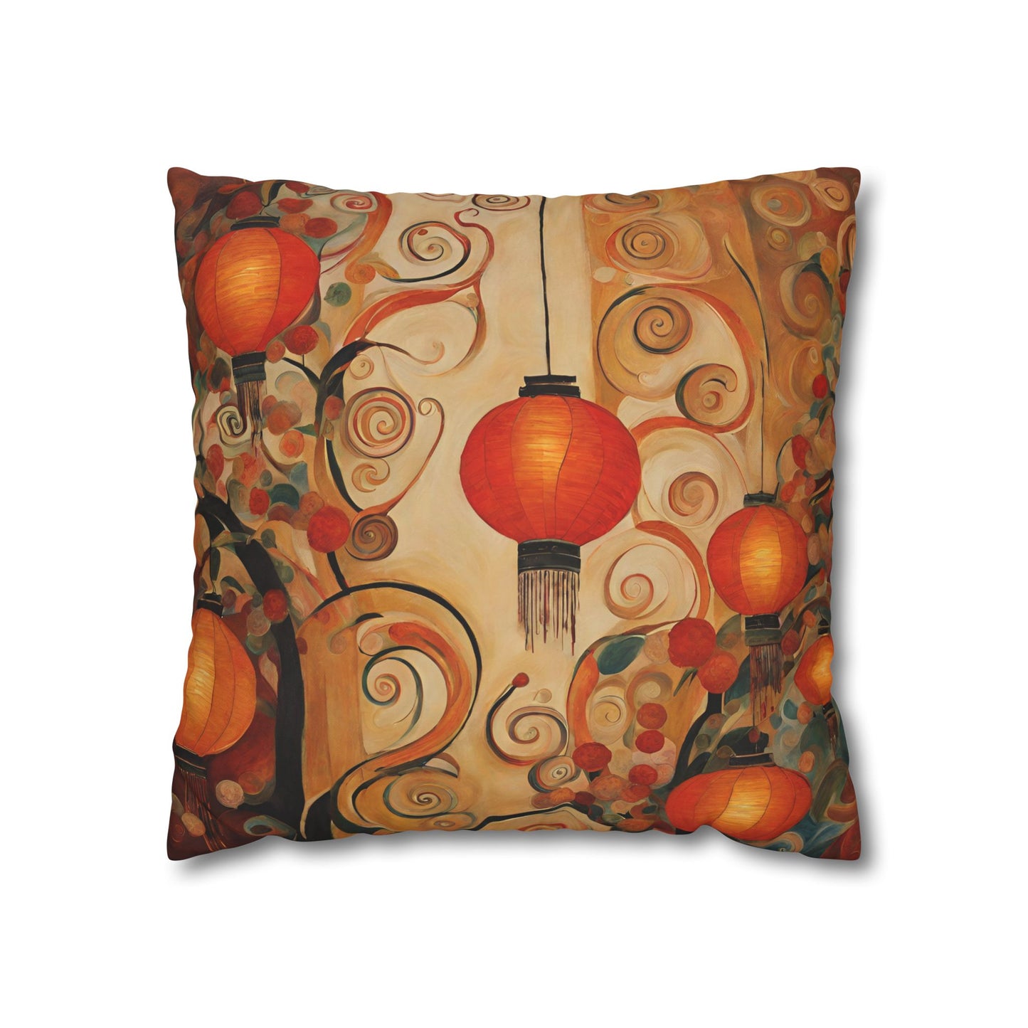 Lanterns & Swirls Square Poly Canvas Pillowcase