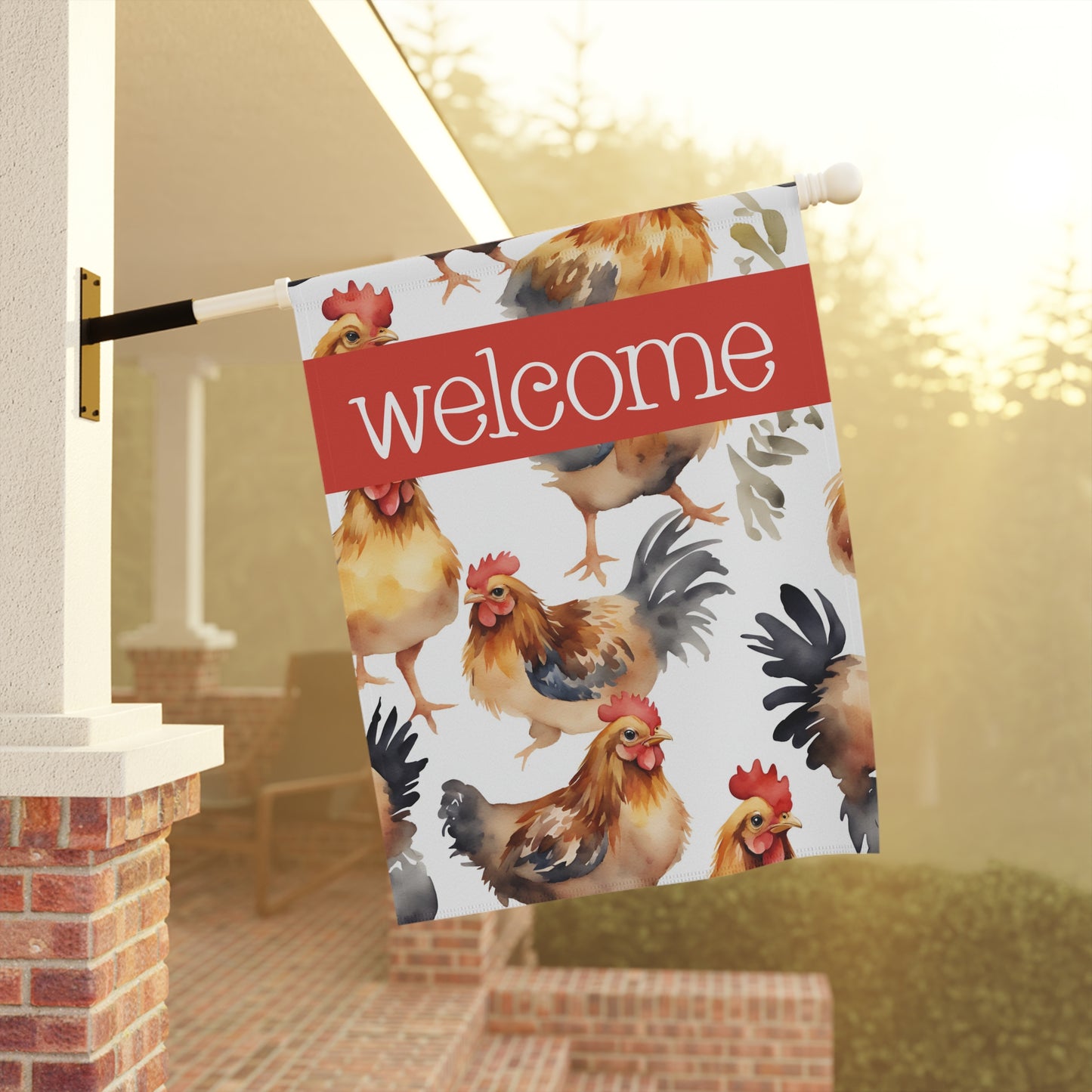 Chickens Welcome 2-Sided Garden & House Flag/Banner