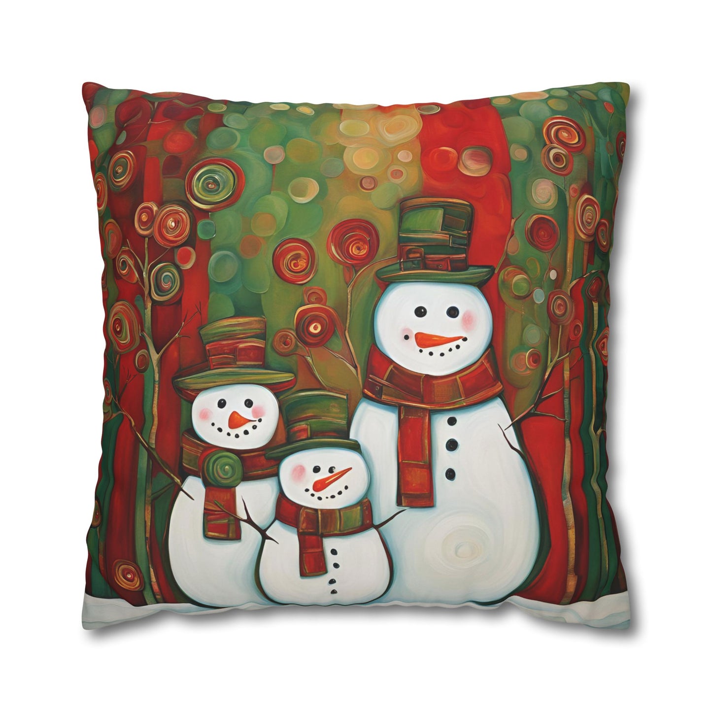 Snowman Family Square Poly Canvas Pillowcase