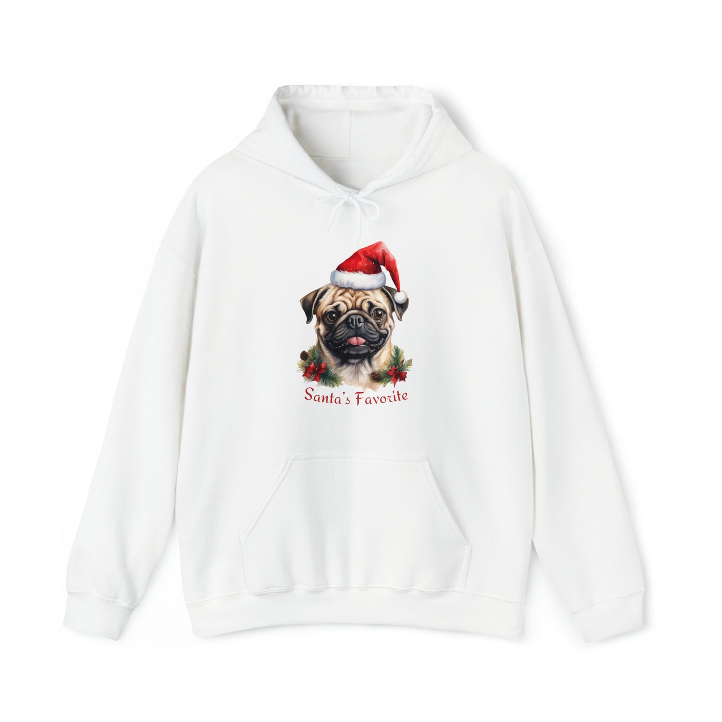 Santa's Favorite Pug in Santa Hat Unisex Heavy Blend™ Hooded Sweatshirt