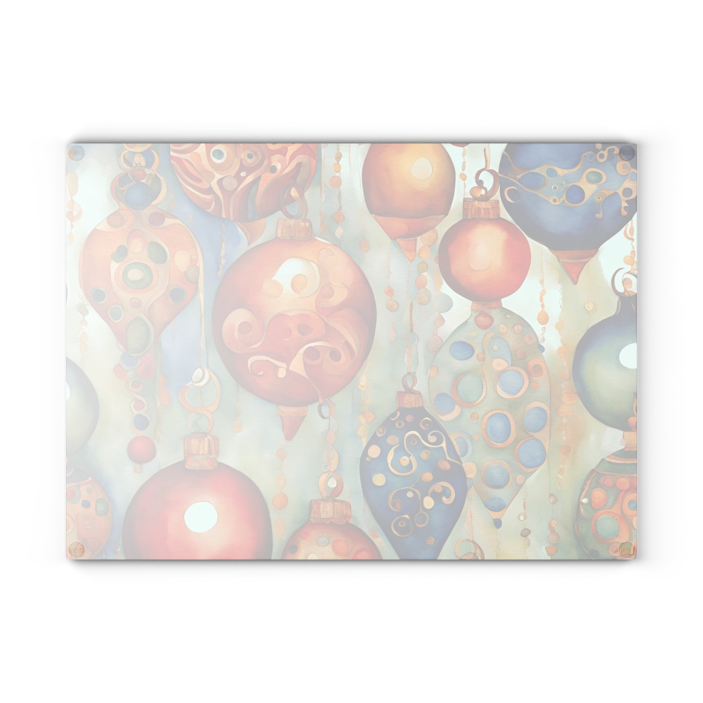 Watercolor Ornaments Holiday Tempered Glass Cutting Board