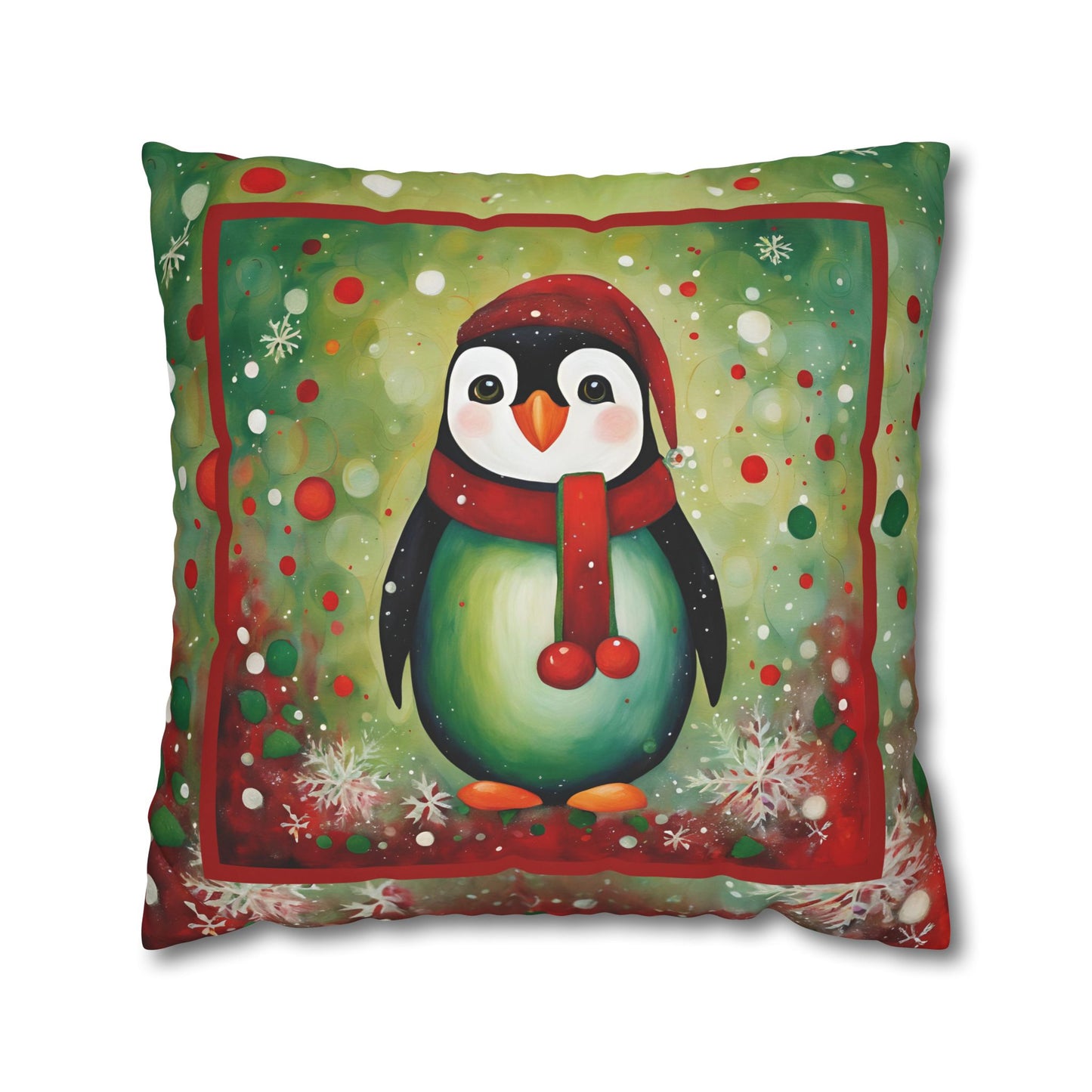 Holiday Penguin Square Poly Canvas Pillowcase