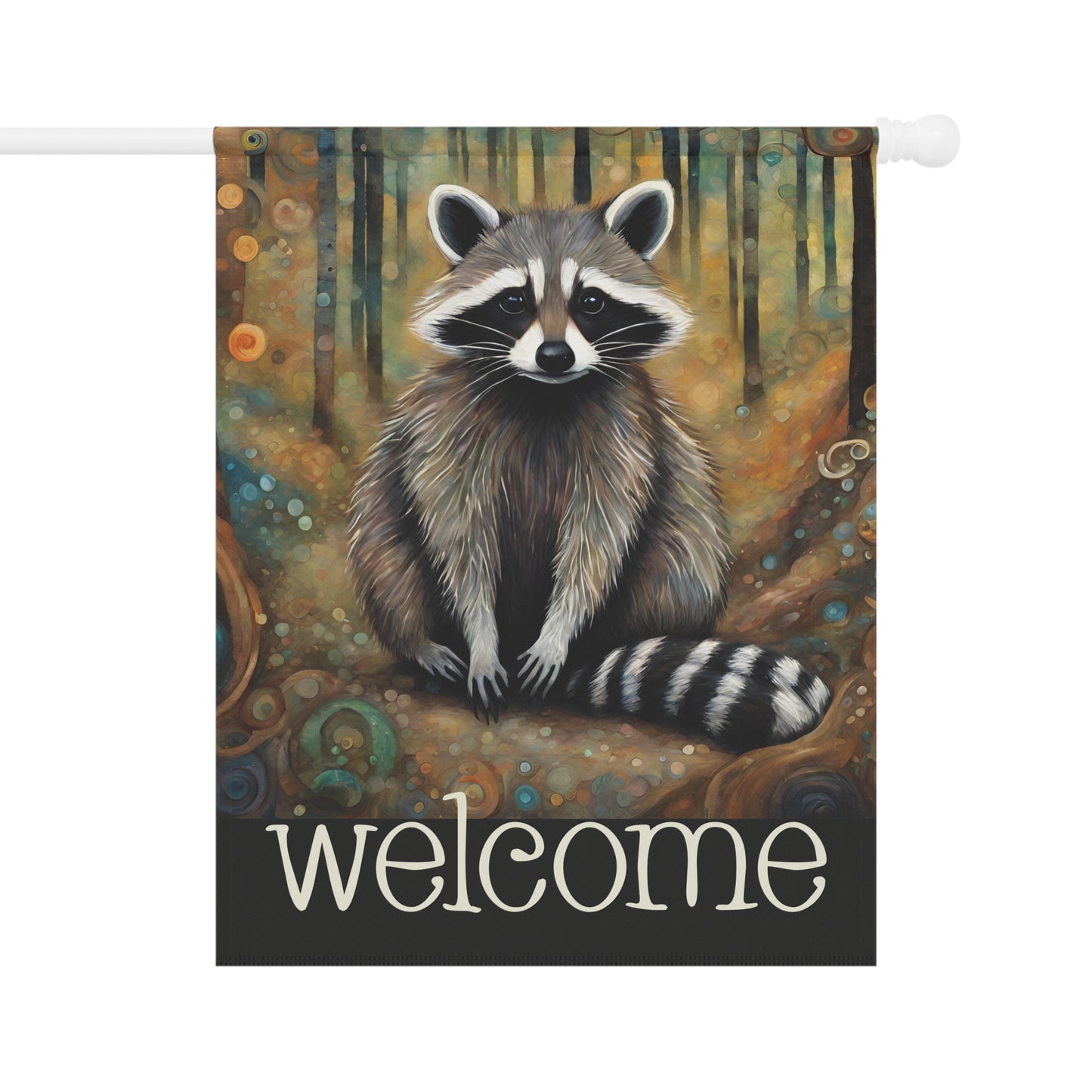 Mountain Forest Raccoon Welcome 2-Sided Garden & House Flag/Banner