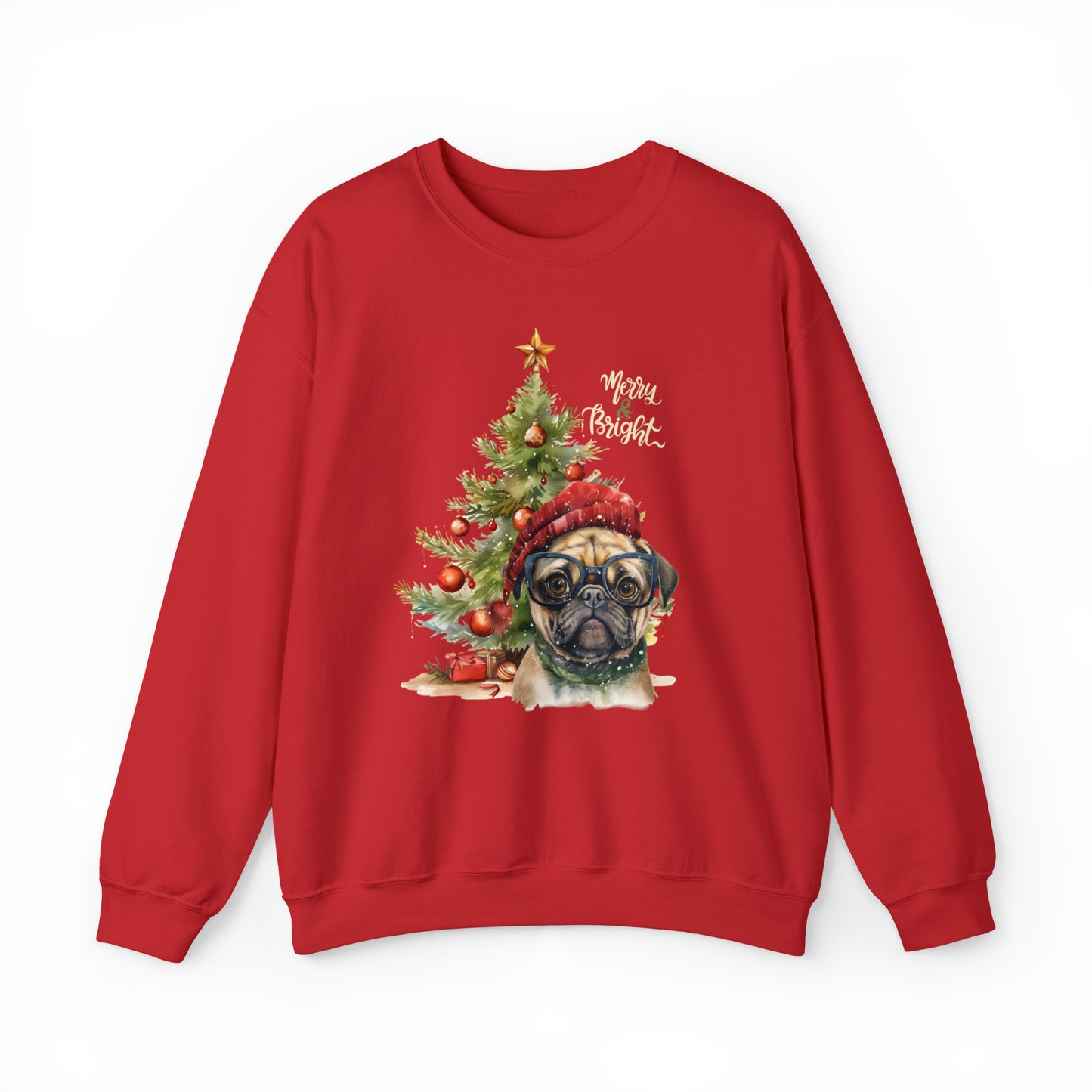 Pug in Glasses Merry & Bright Unisex Heavy Blend™ Crewneck Sweatshirt