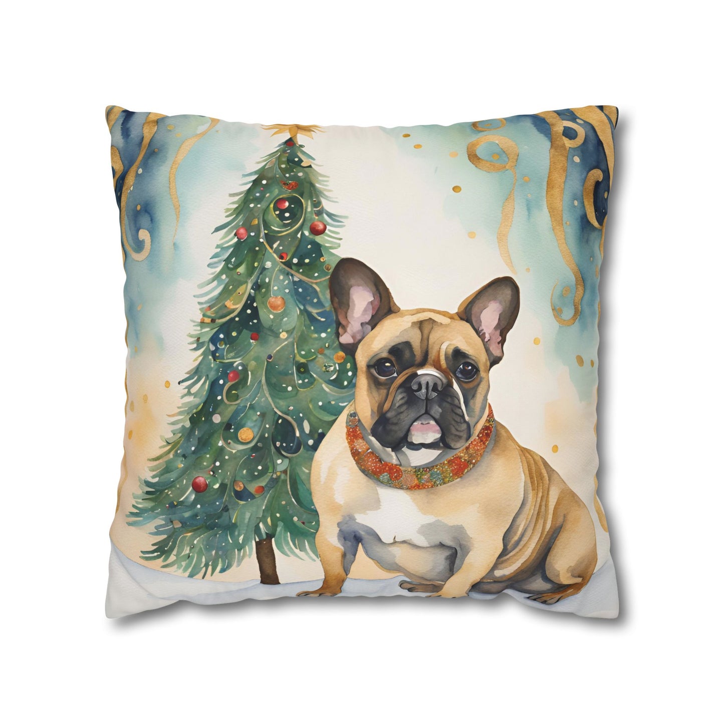 A Frenchie Christmas Square Poly Canvas Pillowcase