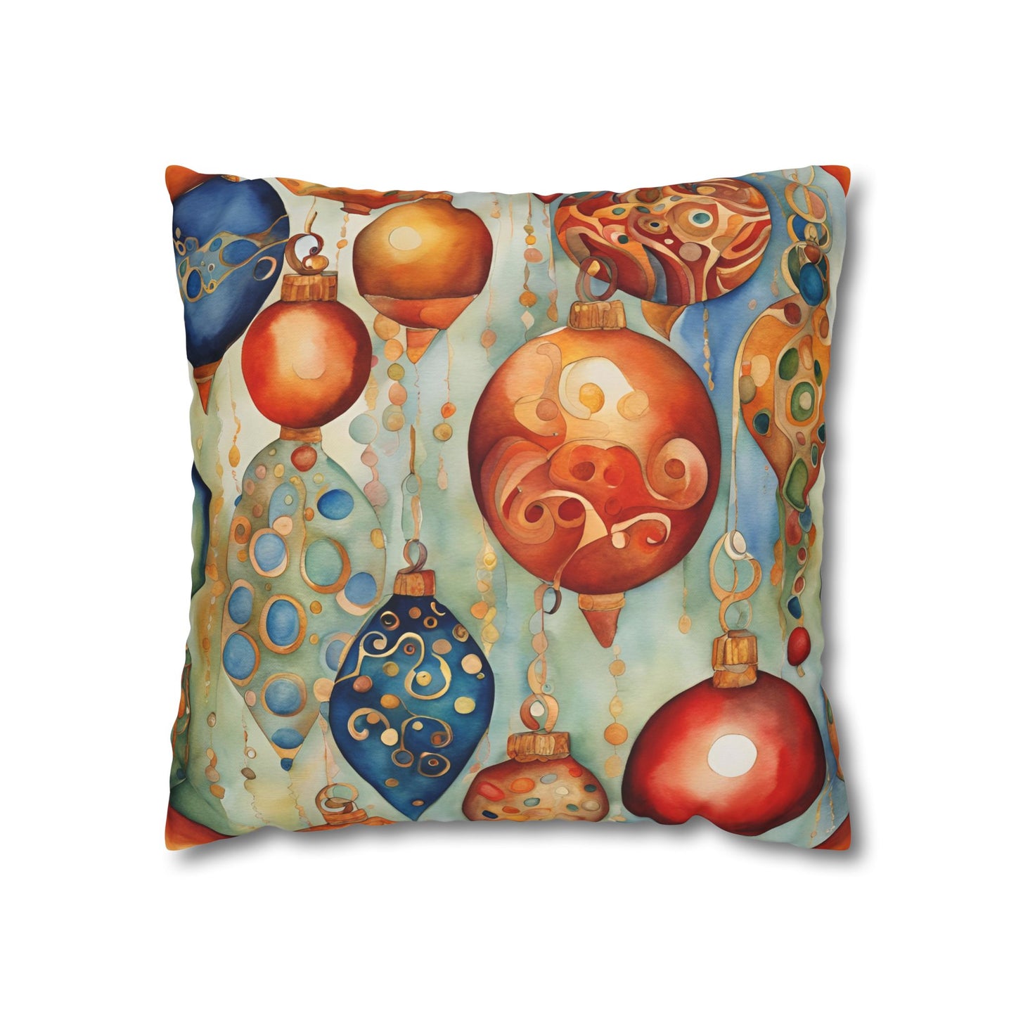 Watercolor Ornaments Square Poly Canvas Pillowcase