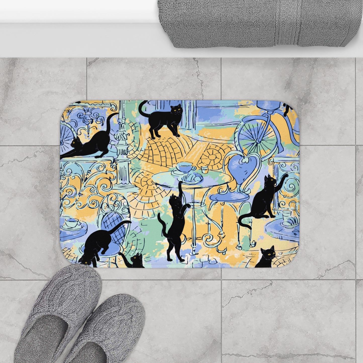 Paris Black Cats Microfiber Bath Mat