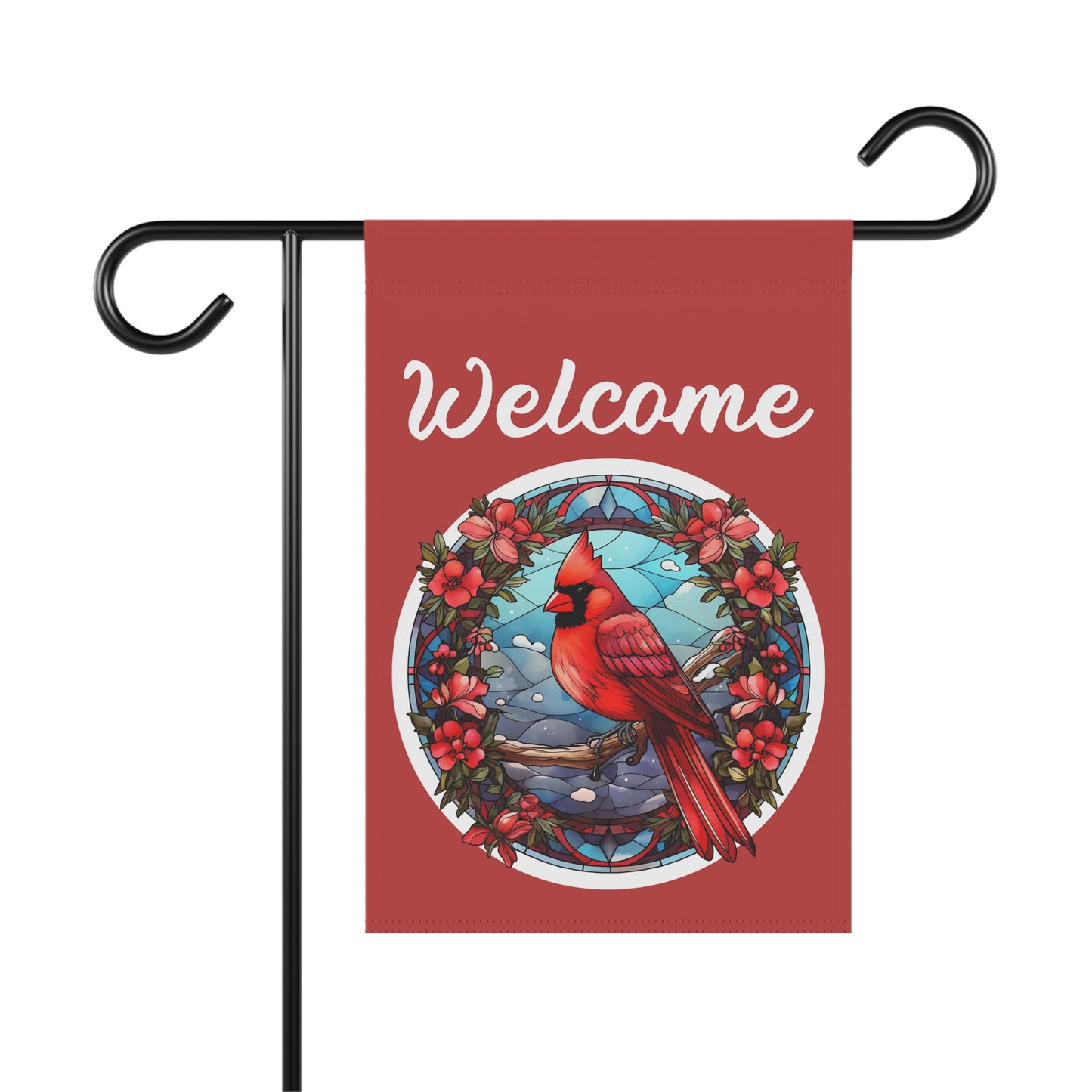 Stained Glass Cardinal 3 Welcome 2-Sided Garden & House Banner