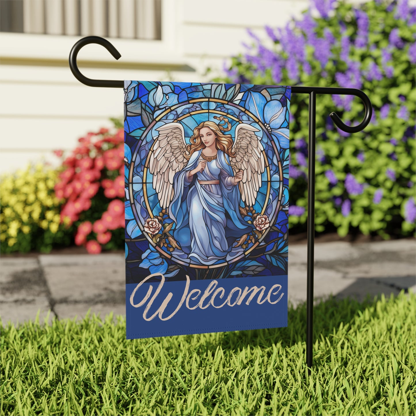 Blue Angel Floral Welcome Garden & House Flag/Banner