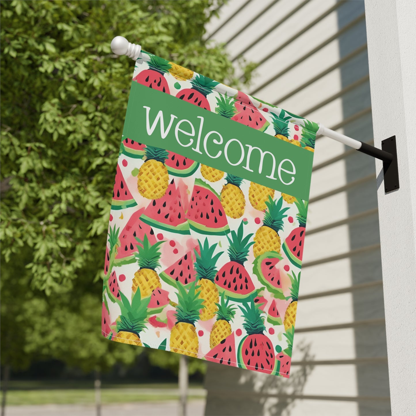 Pineapples & Watermelons Welcome 2-Sided Garden & House Flag/Banner