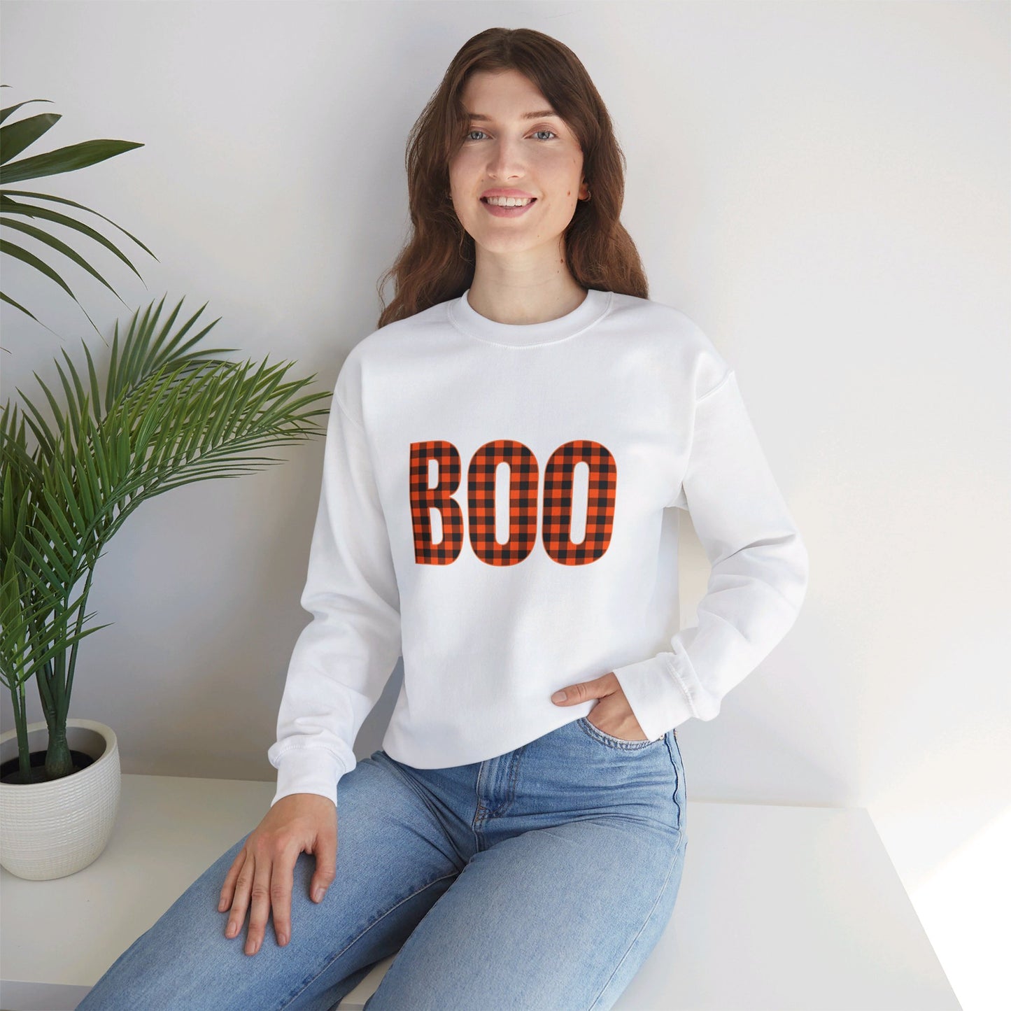 Halloween Plaid BOO Unisex Heavy Blend™ Crewneck Sweatshirt