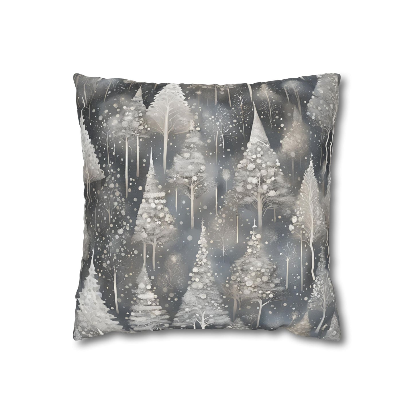 Silvery Pines Square Poly Canvas Pillowcase