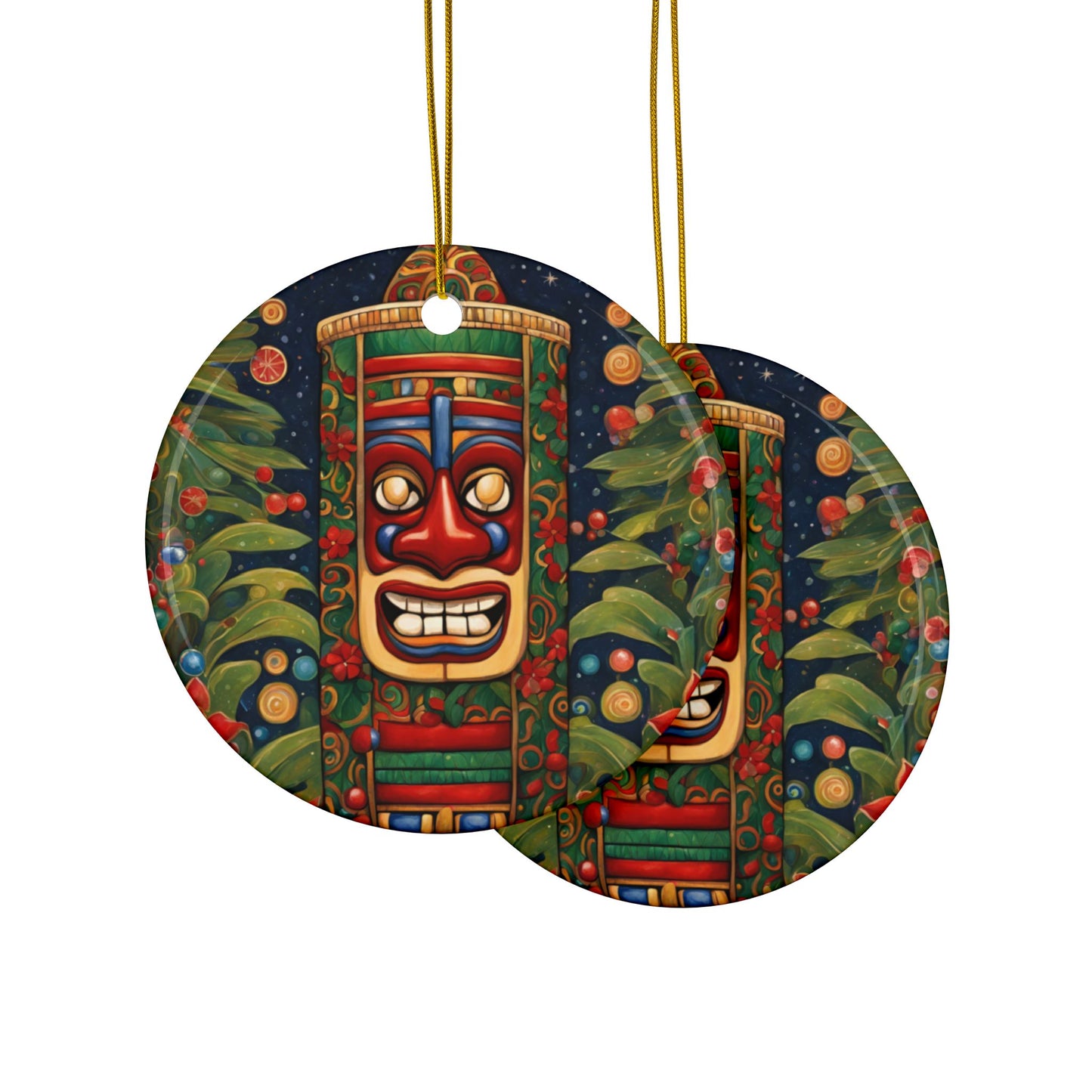 Tiki Christmas 3" Ceramic Ornaments, 2-Side Print, (1pc, 10pcs)