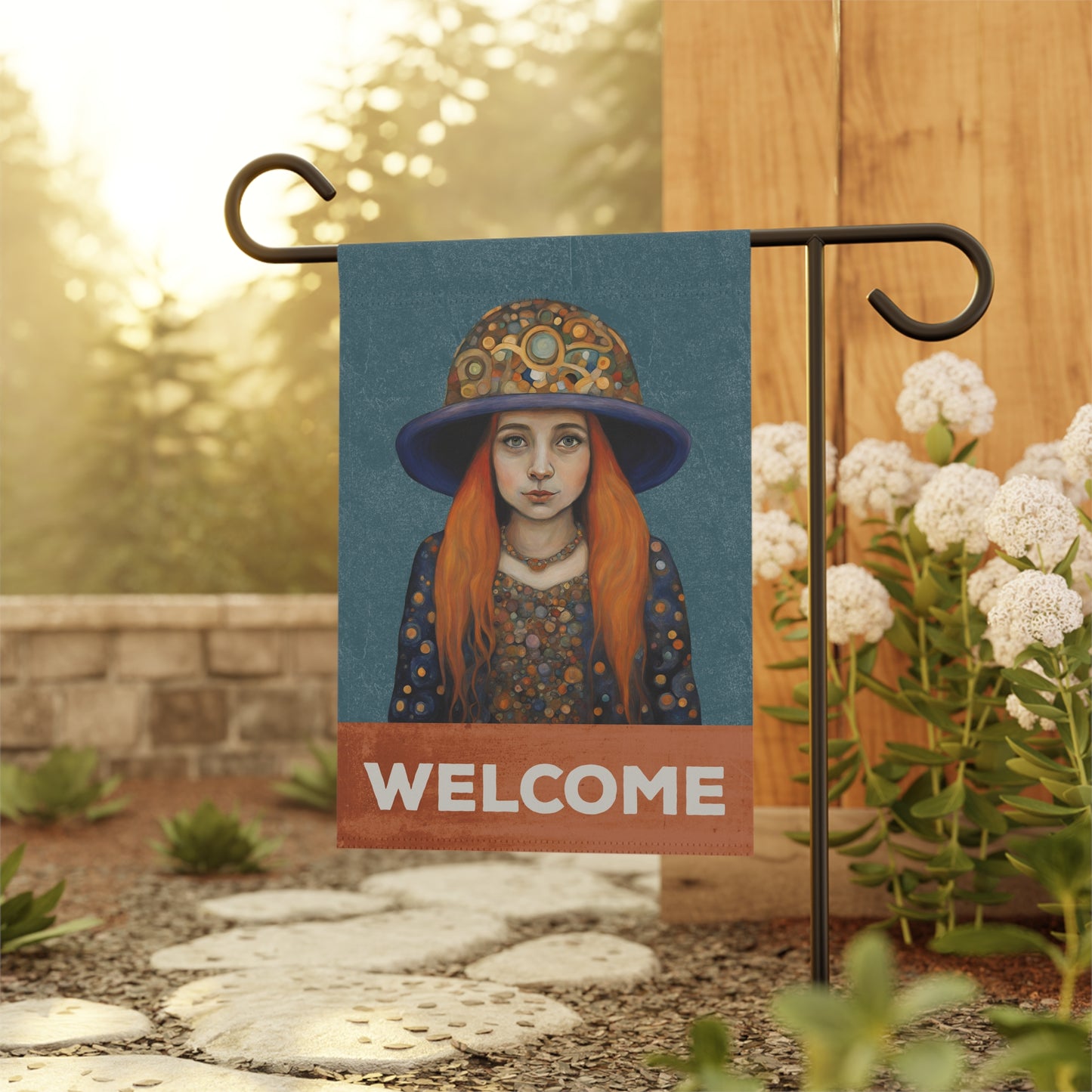 Gnome Girl Welcome 2-Sided Garden & House Flag/Banner