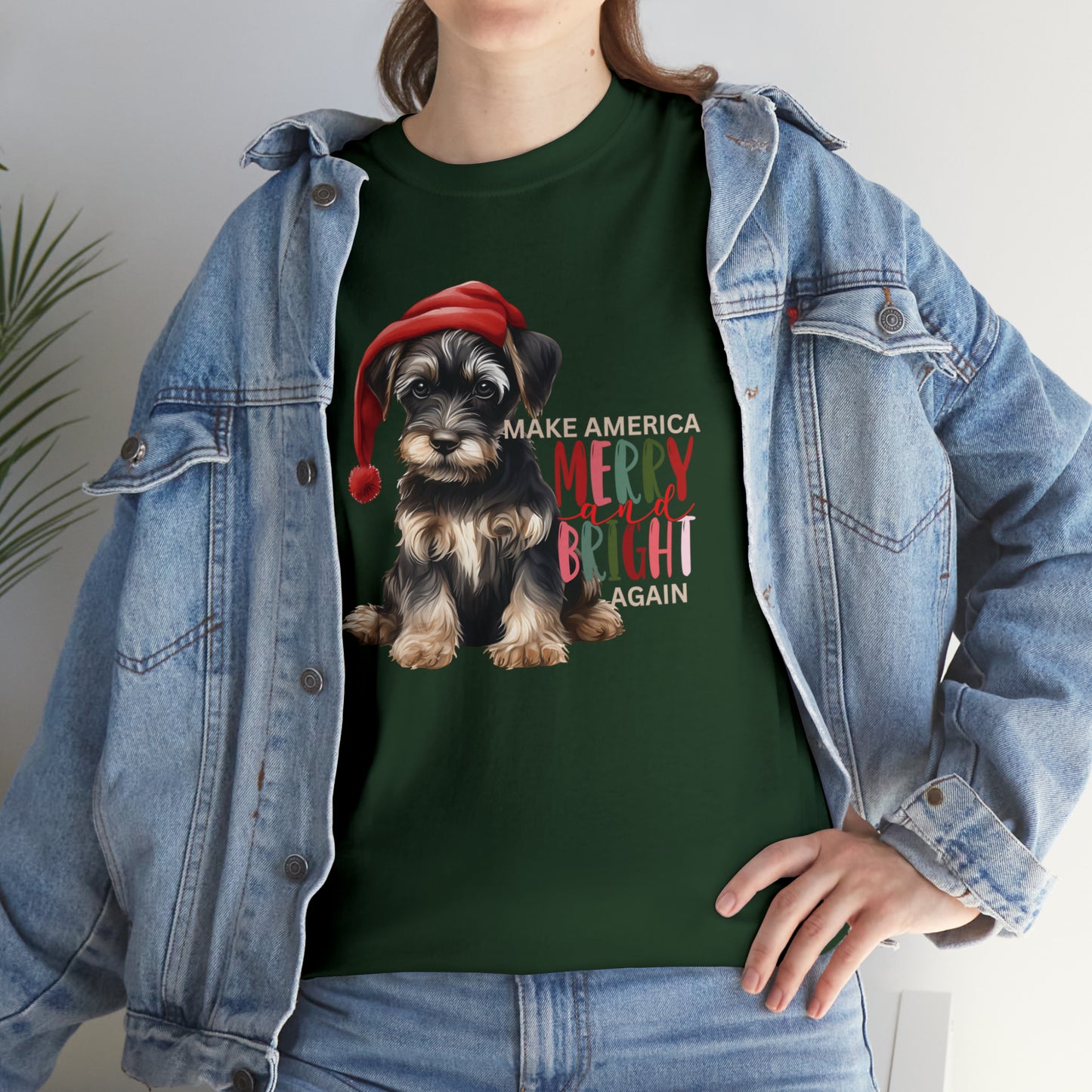 Santa Dog Make America Merry & Bright Again Unisex Heavy Cotton Tee