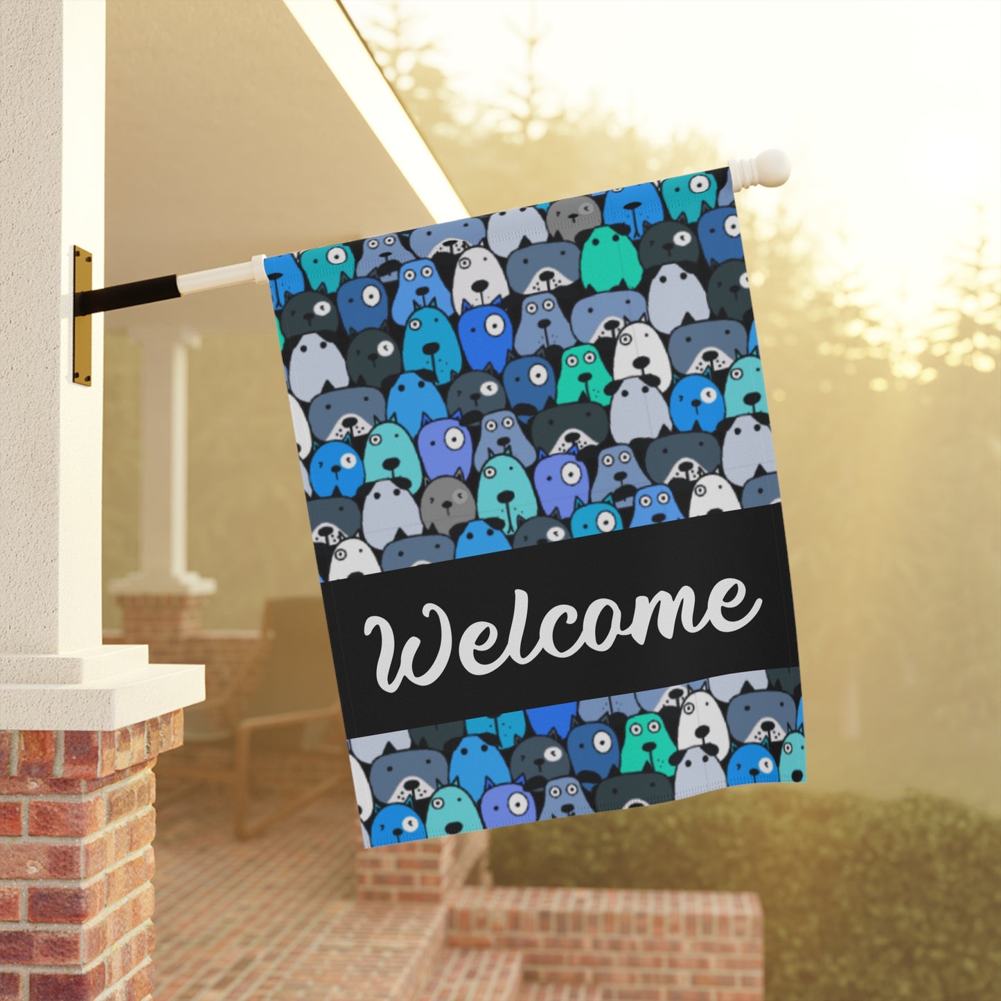 Blue Pups Welcome 2-Sided Garden & House Flag/Banner