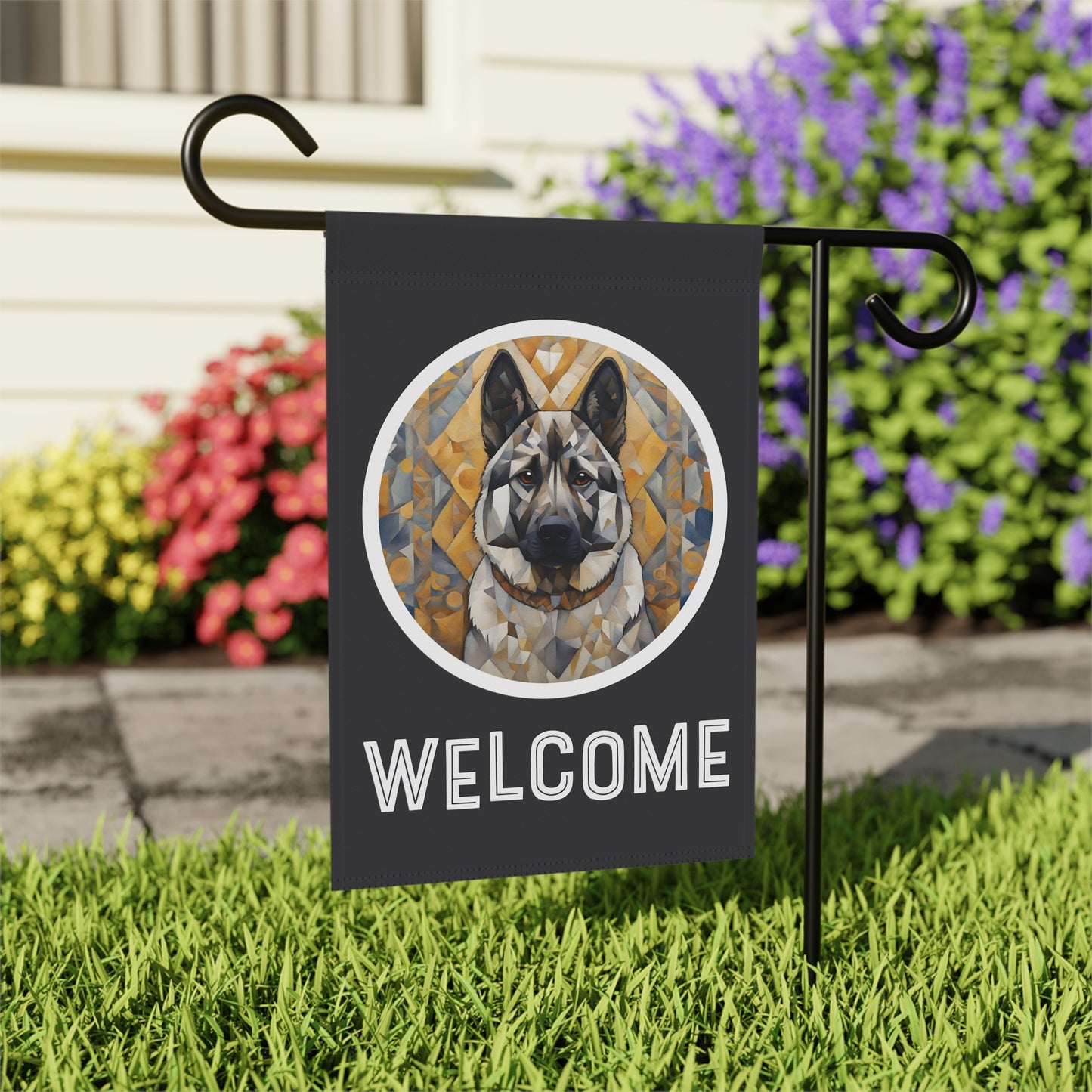Norwegian Elkhound Welcome 2-Sided Garden & House Flag/Banner