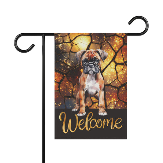 Boxer Pup Welcome 2-Sided Garden & House Flag/Banner