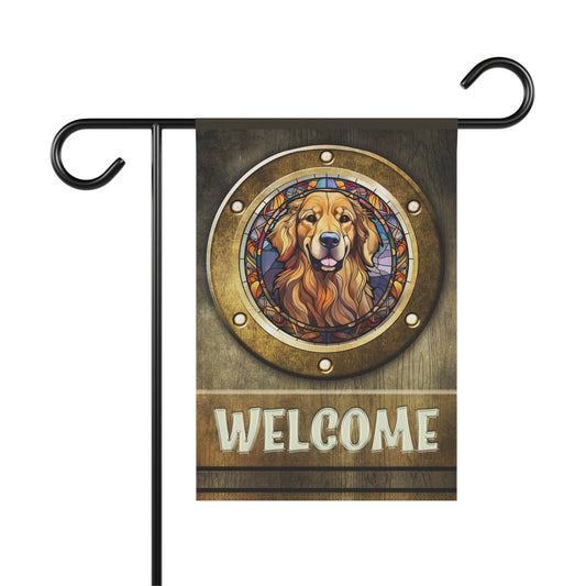 Golden Retriever in Port Hole Welcome 2-Sided Garden & House Flag/Banner