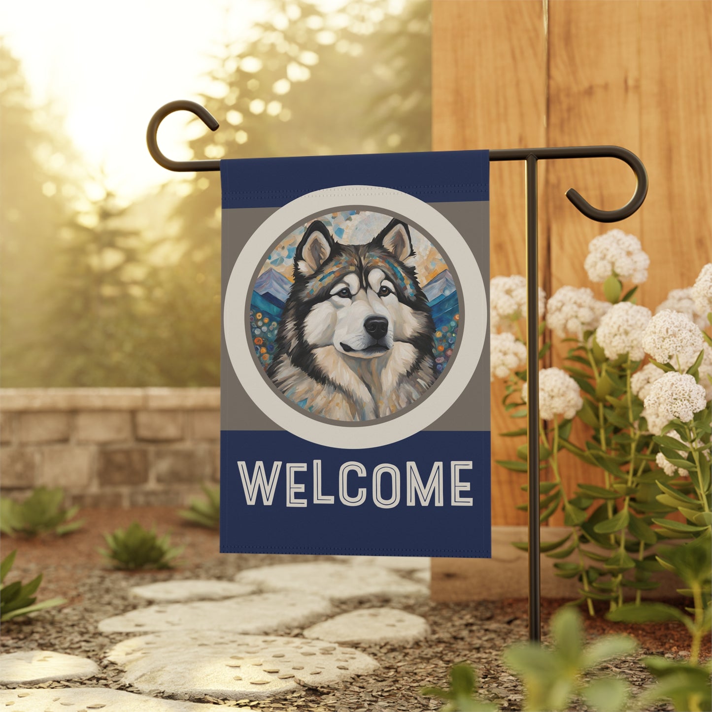 Alaskan Malamute Welcome 2-Sided Garden & House Flag/Banner