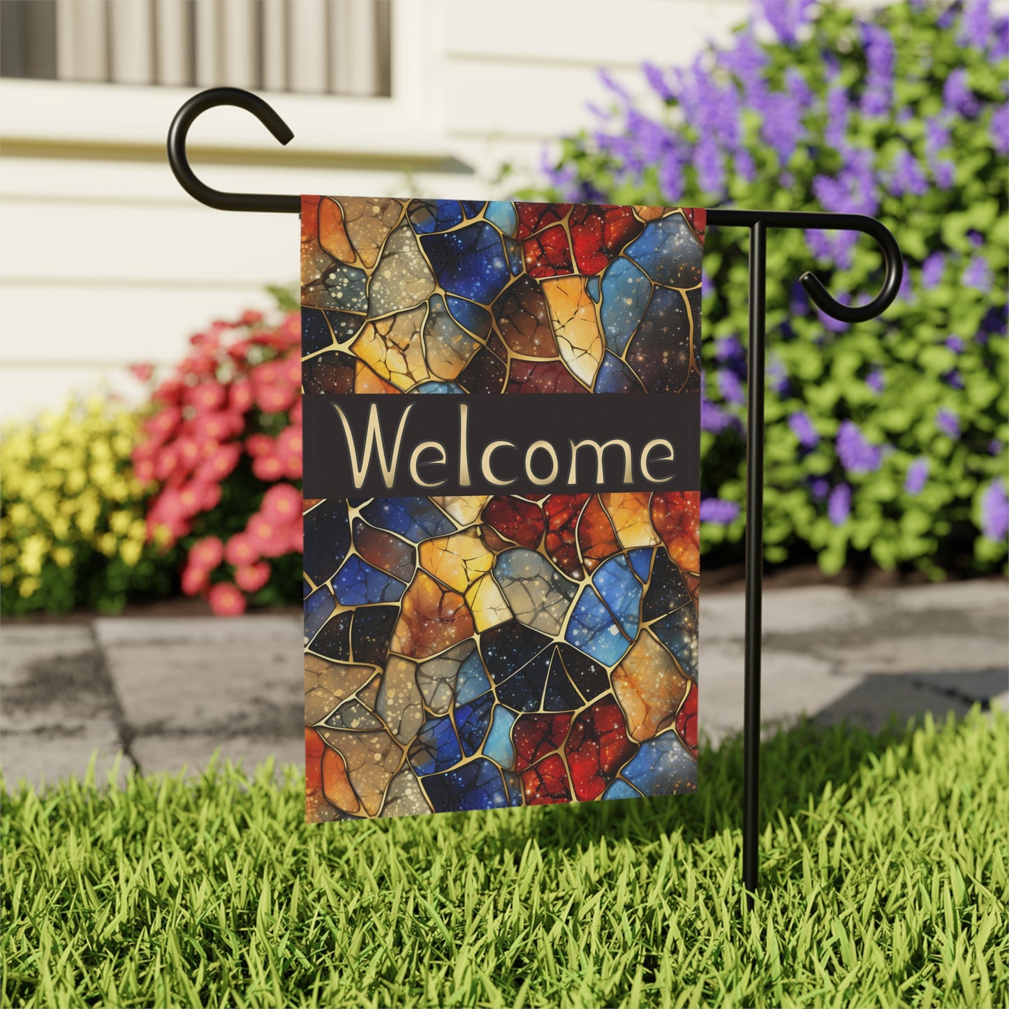 Rich Colors Stained Glass Welcome 2-Sided Garden & House Banner