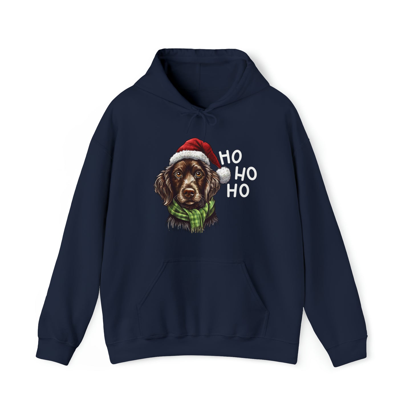 Ho Ho Ho Ready For Christmas Cute Dog in Santa Hat Unisex Heavy Blend™ Hooded Sweatshirt