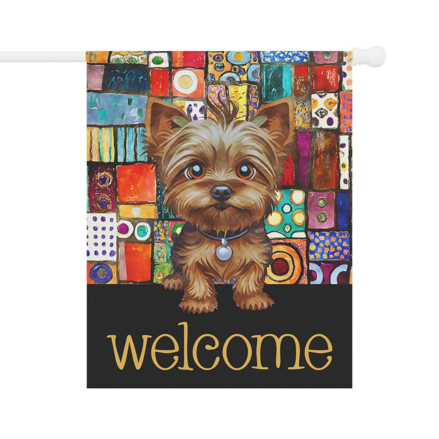 Yorkshire Terrier Patchwork Welcome Yorkie 2-Sided Garden & House Flag/Banner