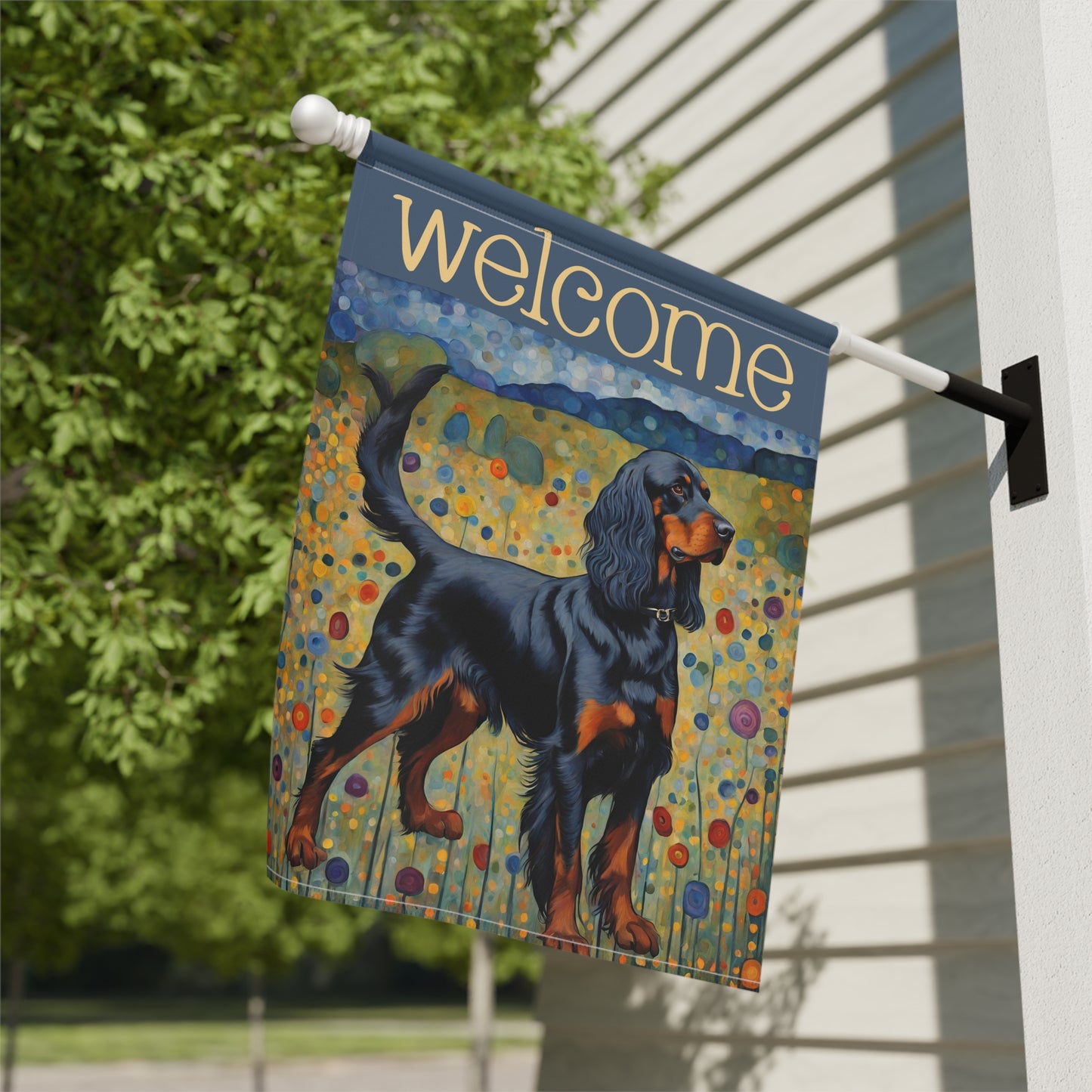 Gordon Setter Welcome 2-Sided Garden & House Flag/Banner