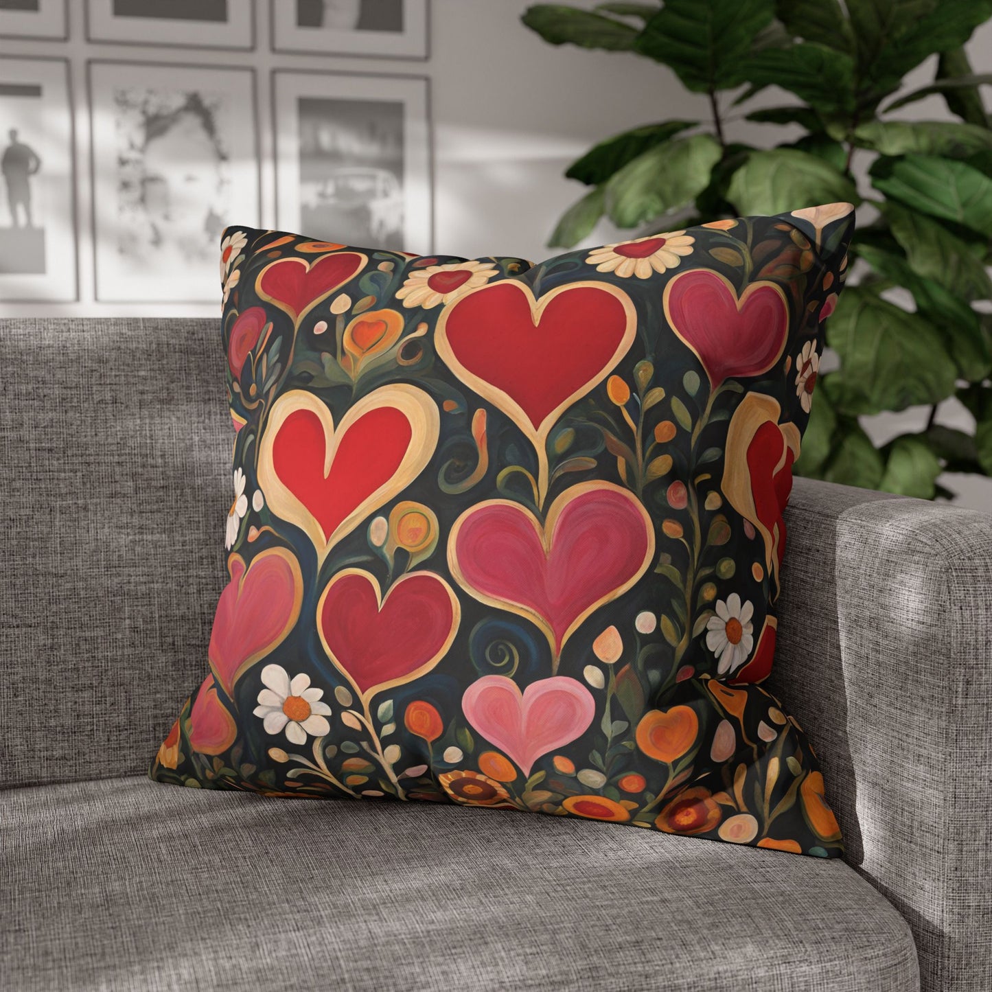 Heart Garden Square Poly Canvas Pillowcase