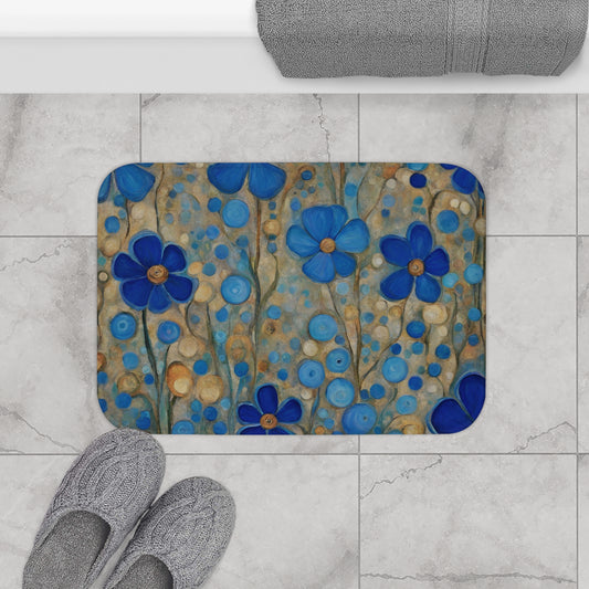 Blue Floral Pop Microfiber Bath Mat