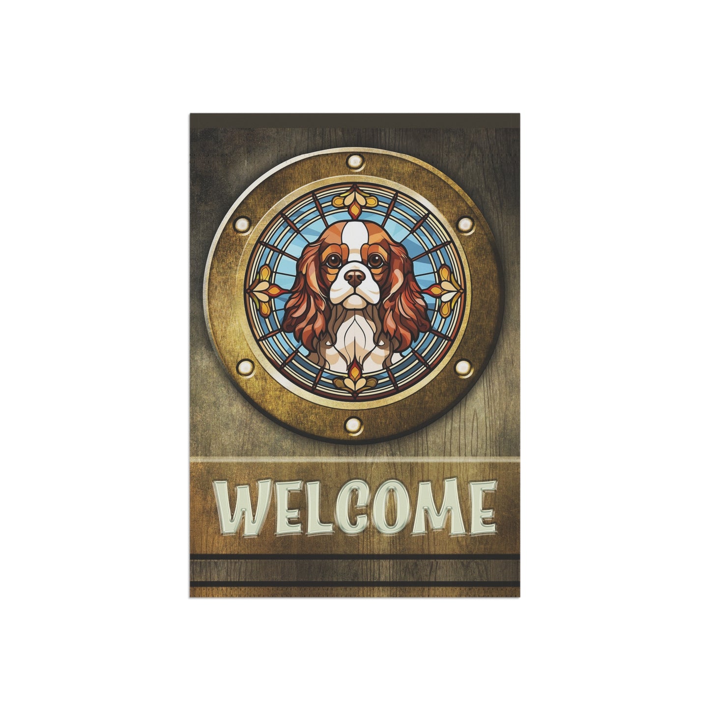 Cavalier King Charles in Port Hole Welcome 2-Sided Garden & House Flag/Banner