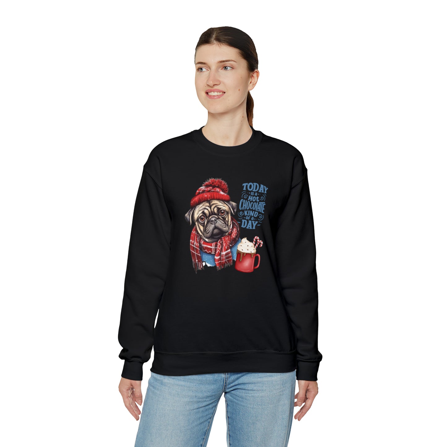 Pug Hot Chocolate Day Unisex Heavy Blend™ Crewneck Sweatshirt