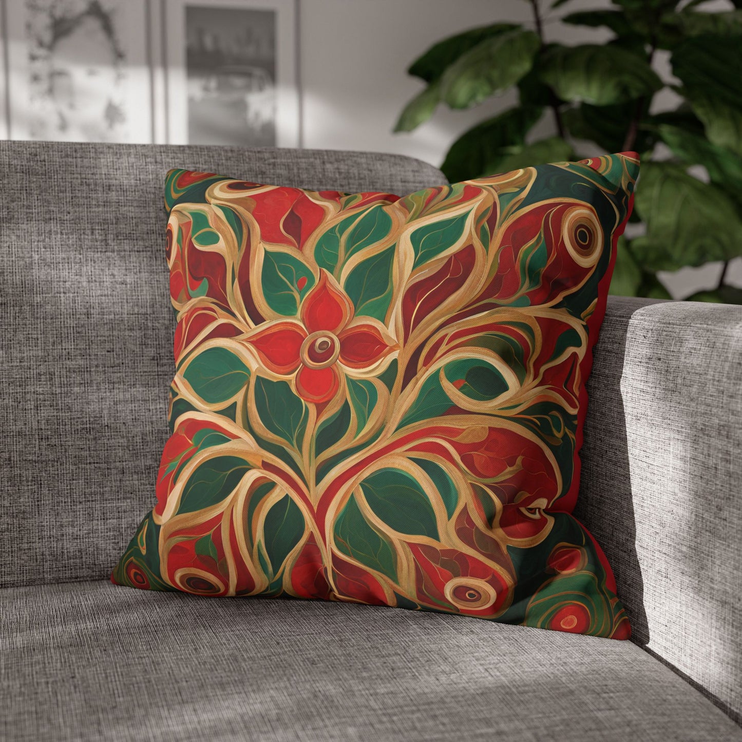 Holiday Bloom Square Poly Canvas Pillowcase